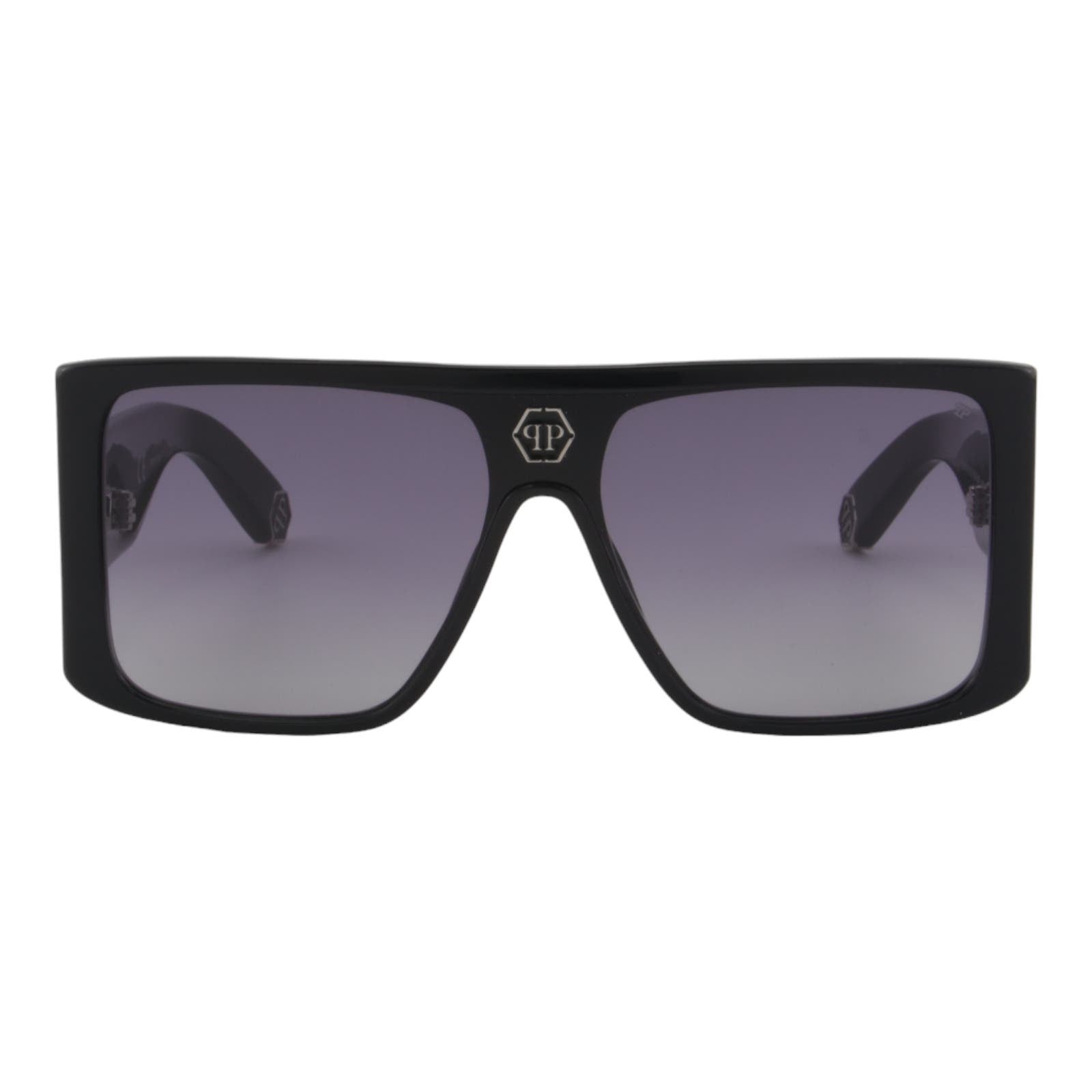 Men Rectangular Shield Sunglasses SPP014V-0700 Black & Silver