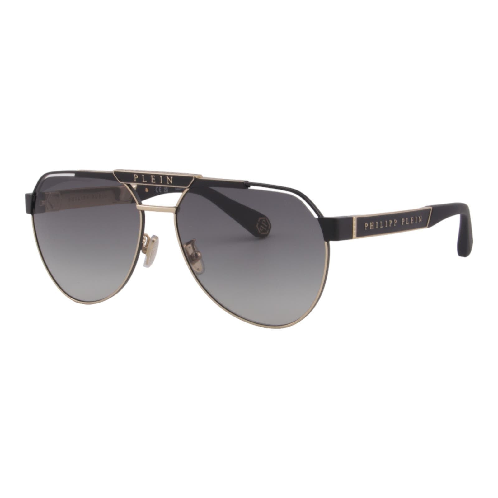 Men Aviator Sunglasses SPP073M-0302 Black & Gold Metal Frame Gray Lens
