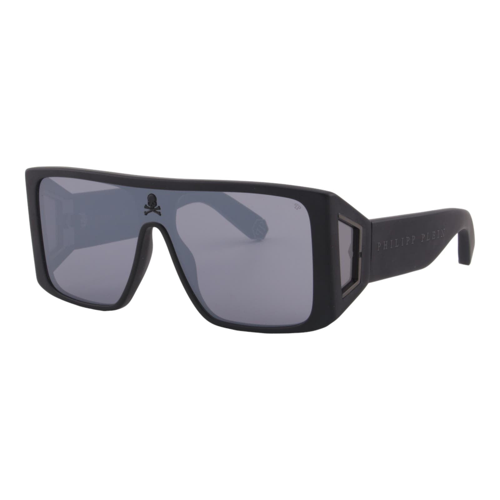 Men Rectangular Sunglasses SPP014M-703X Black & Silver Shield