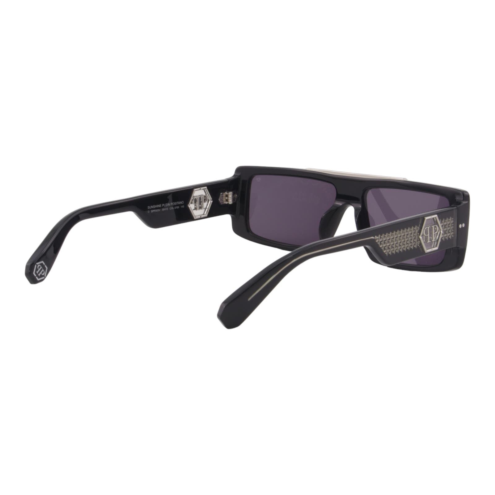 Men Designer Sunglasses SPP003V-0700 Slim Black Rectangular Frame