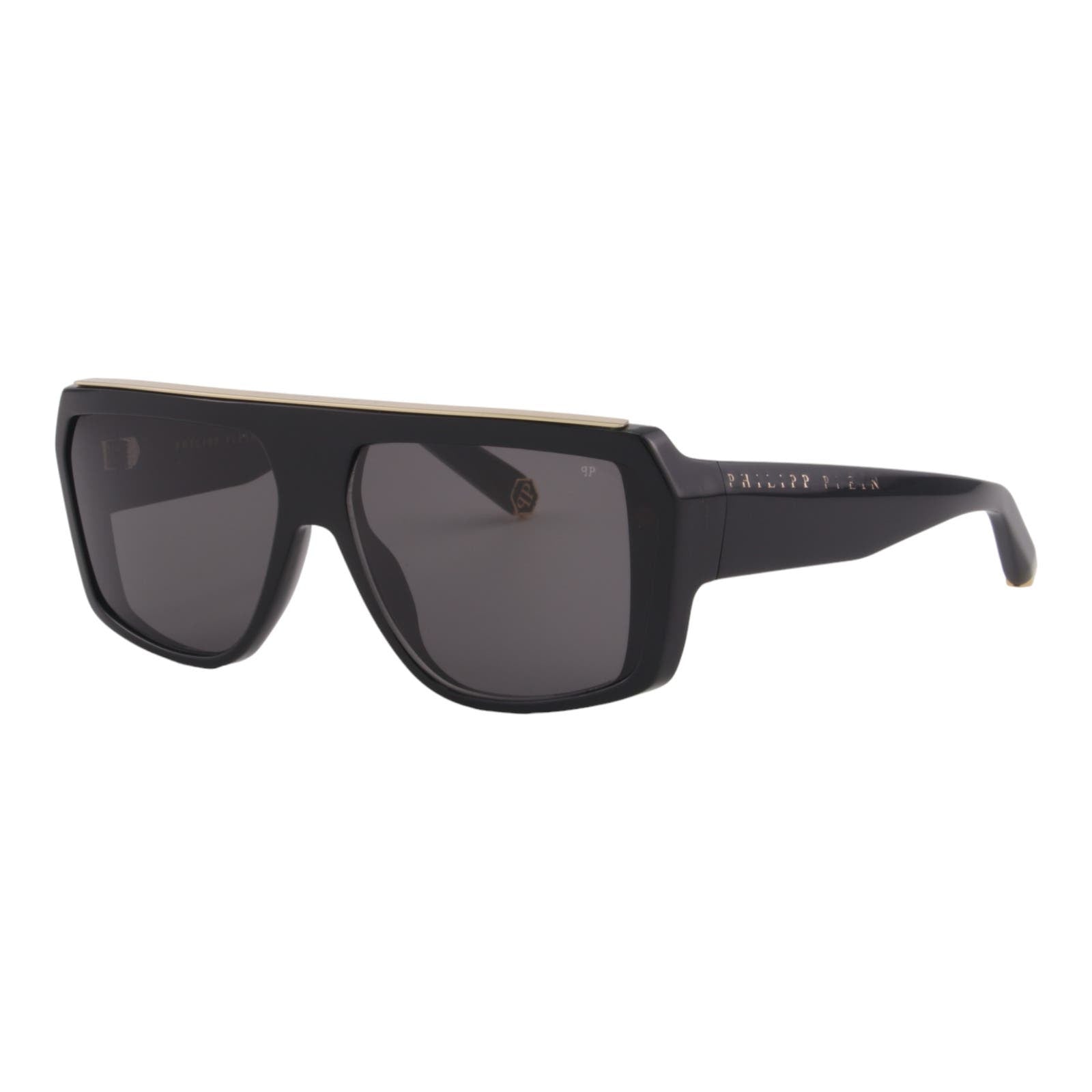 Men Designer Sunglasses SPP074-0700 Stylish Black Square Frame Gray Lens