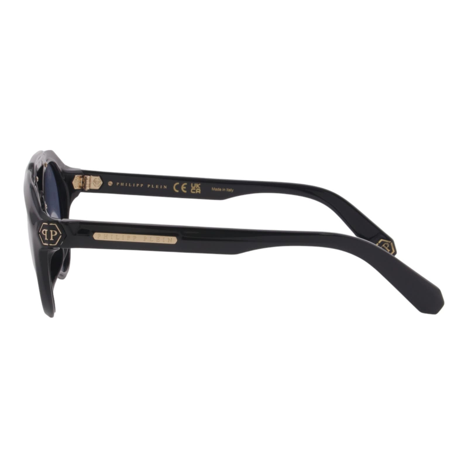 Men Designer Sunglasses SPP045M-0700 Black Full Rim Round Frame Blue Lens