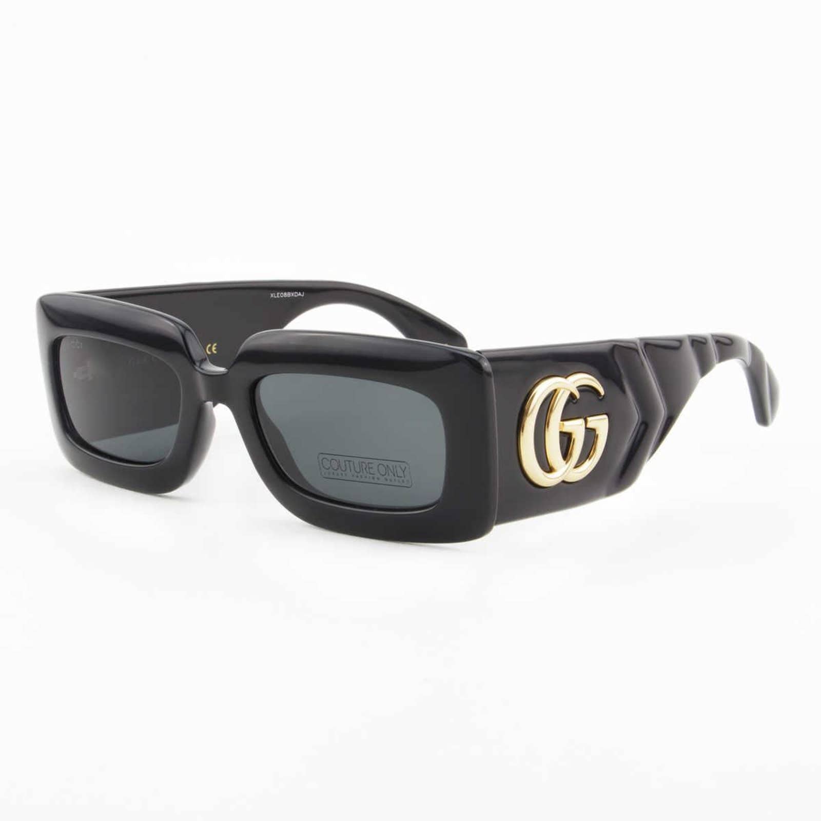 Gucci Black Rectangular Sunglasses GG0811S-001 Gold GG