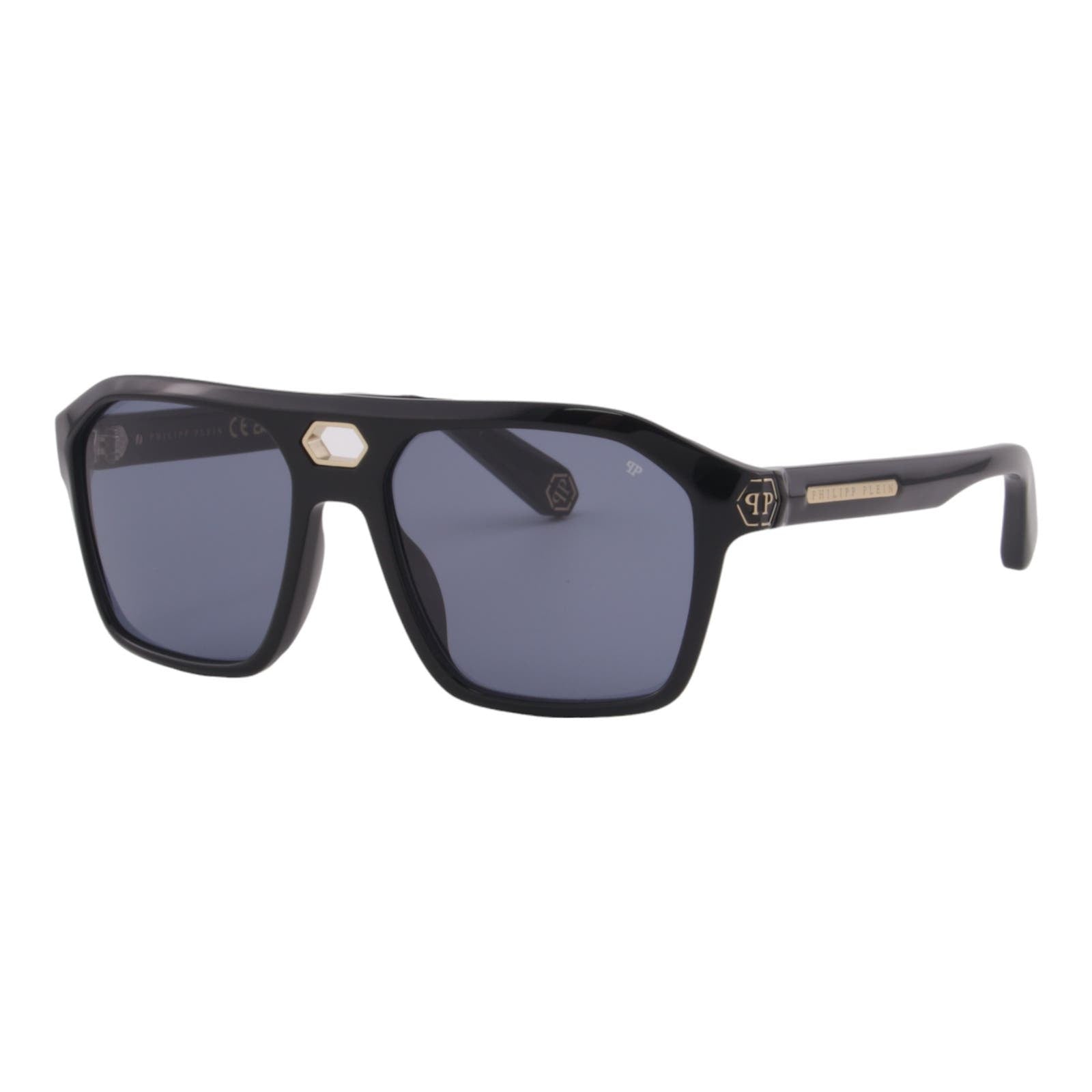 Men Designer Sunglasses SPP072M-0700 Black Square Frame Blue Lens