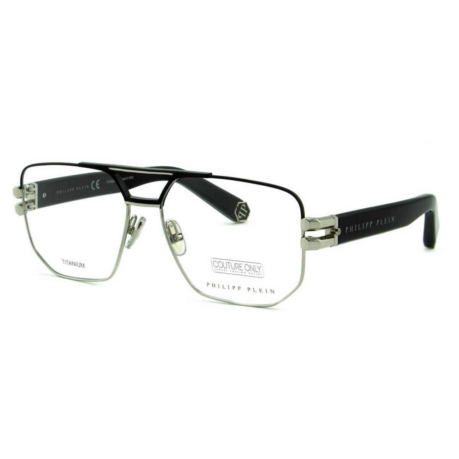 Men Prescription Glasses VPP022M-0583 Square Black Silver Titanium Optical Frame