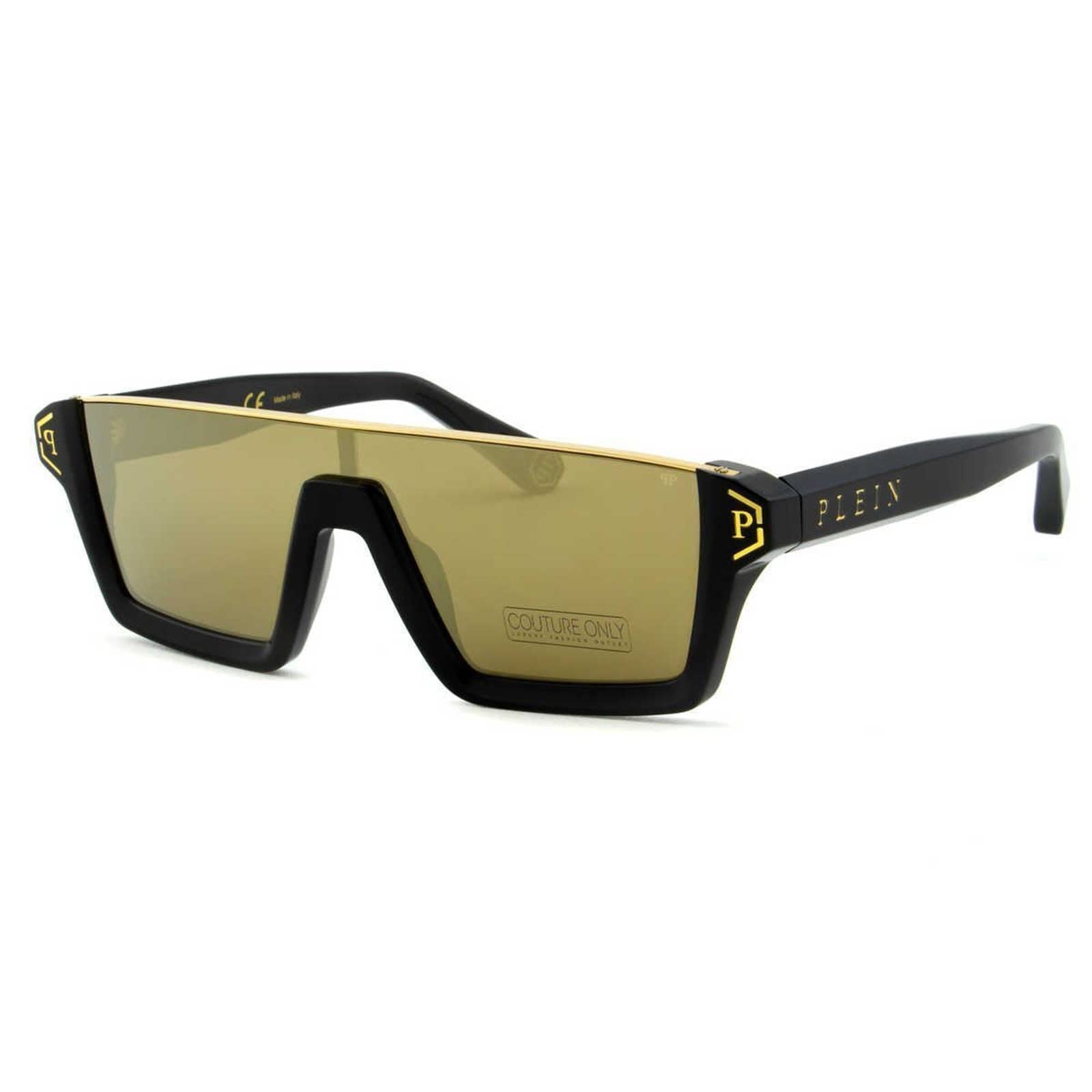 Men Square Shield Black Sunglasses SPP006M-700G Gold