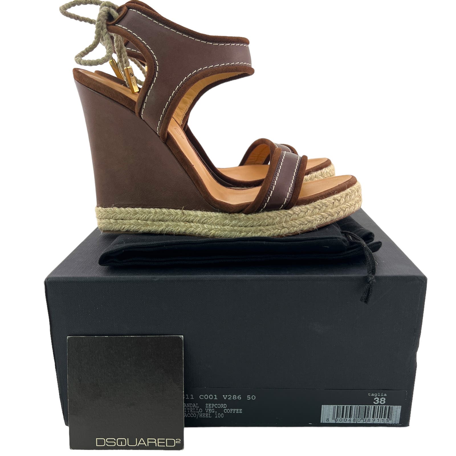 DSQUARED2 Women US 8 Brown Leather Back Laced Wedge