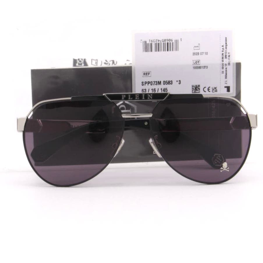 Men Aviator Sunglasses SPP073M-0583 Black Silver Metal Frame & Gray Lens