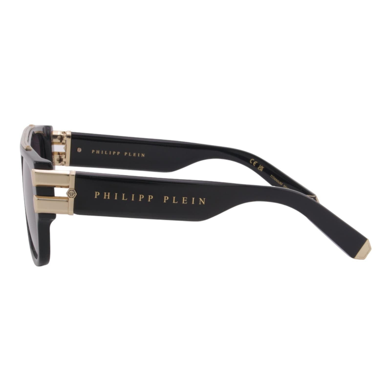 Men Square Sunglasses SPP011M-700P Black Acetate Gold Titanium Frame