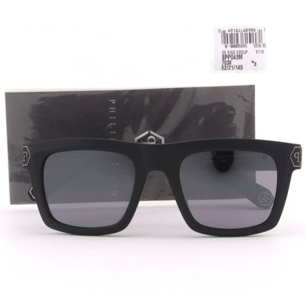 Men Square Sunglasses SPP043M-703X Matte Black Frame & Mirrored Lens