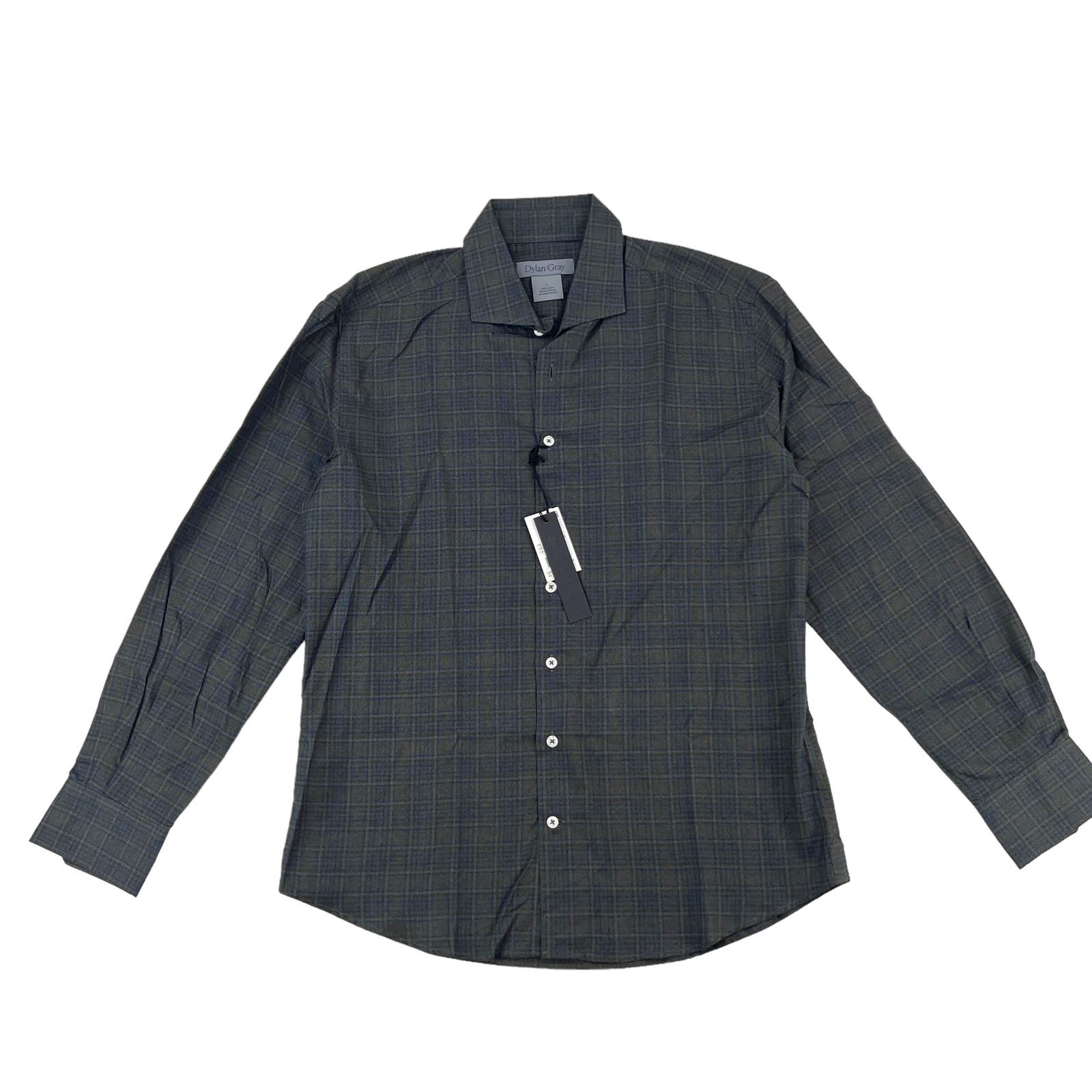 Dylan Gray Men Gray Olive Plaid Button Down US L Long Sleeve