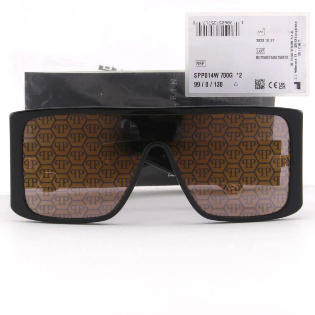 Men Shield Sunglasses SPP014W-700G Gold Gray Monogram Mirrored Lenses