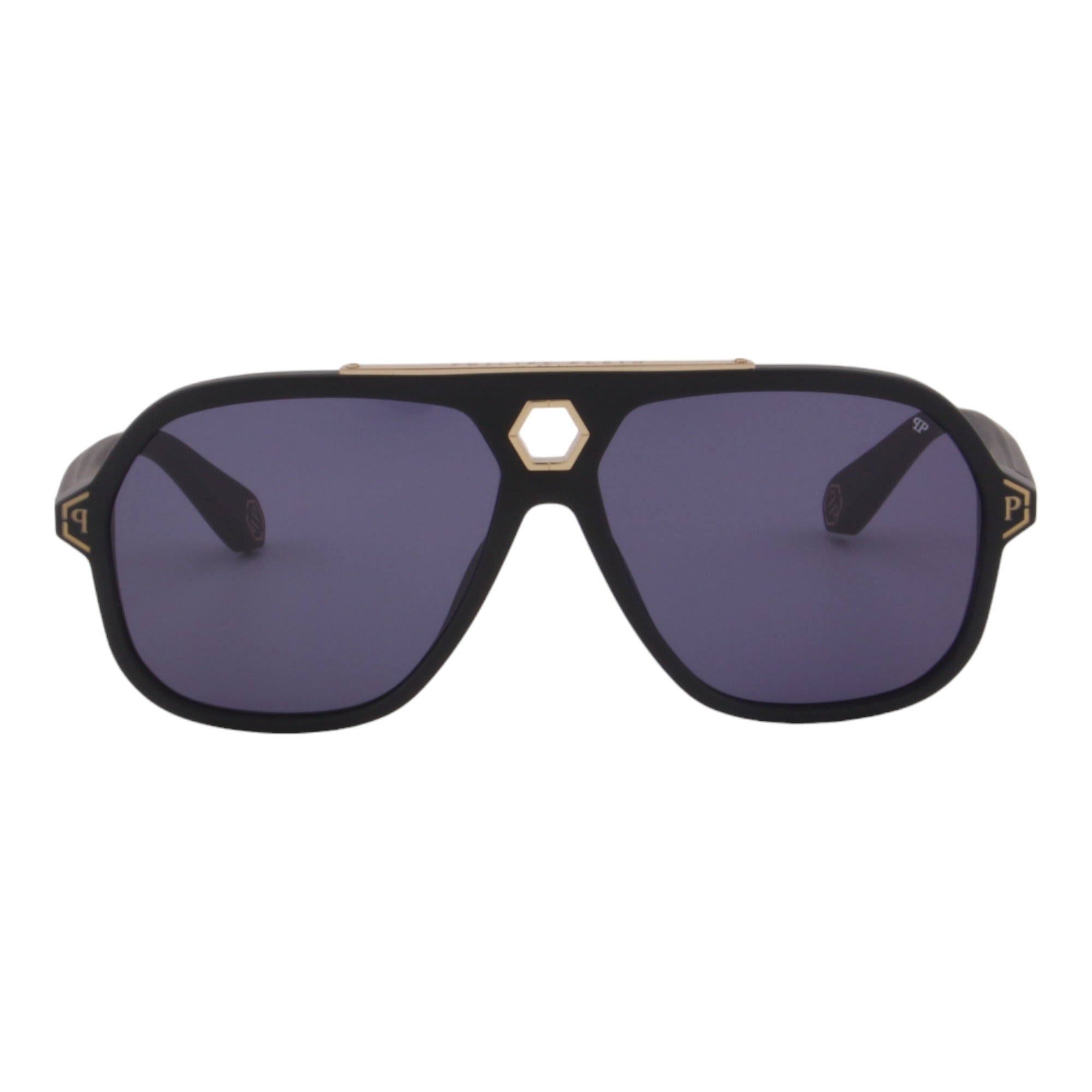 Men Black Aviator Sunglasses SPP004M-0703 Blue Lens