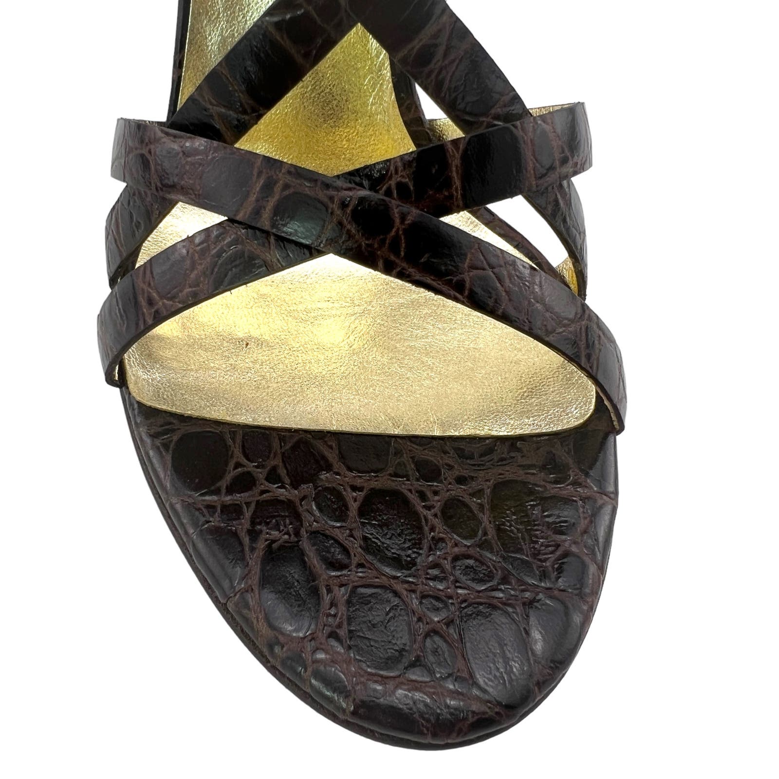 Dsquared2 US 8 Brown Crocodile Embossed Leather Slim High Heel Sandals