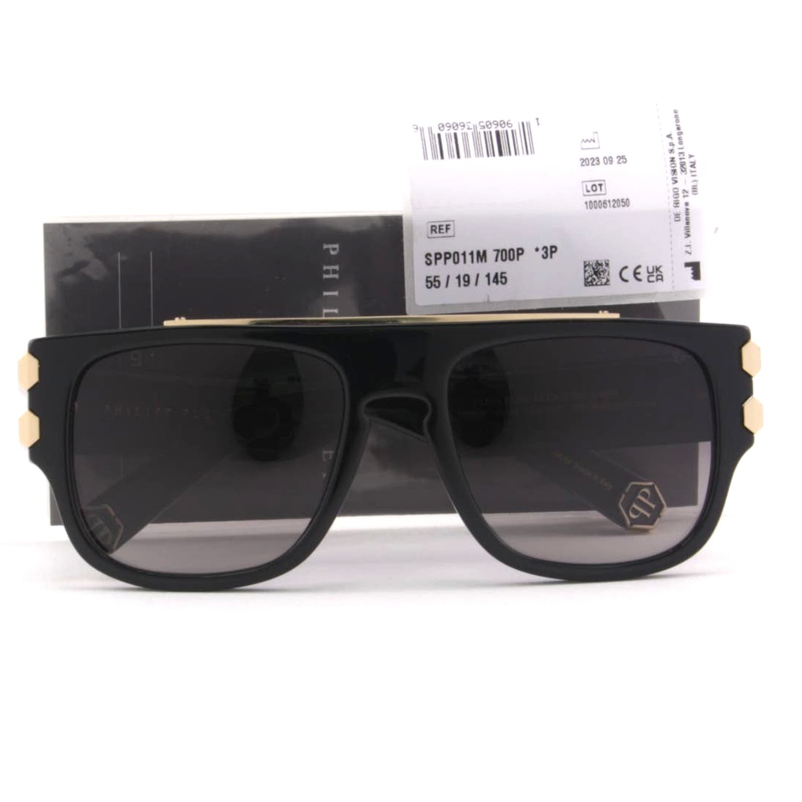 Men Square Sunglasses SPP011M-700P Black Acetate Gold Titanium Frame
