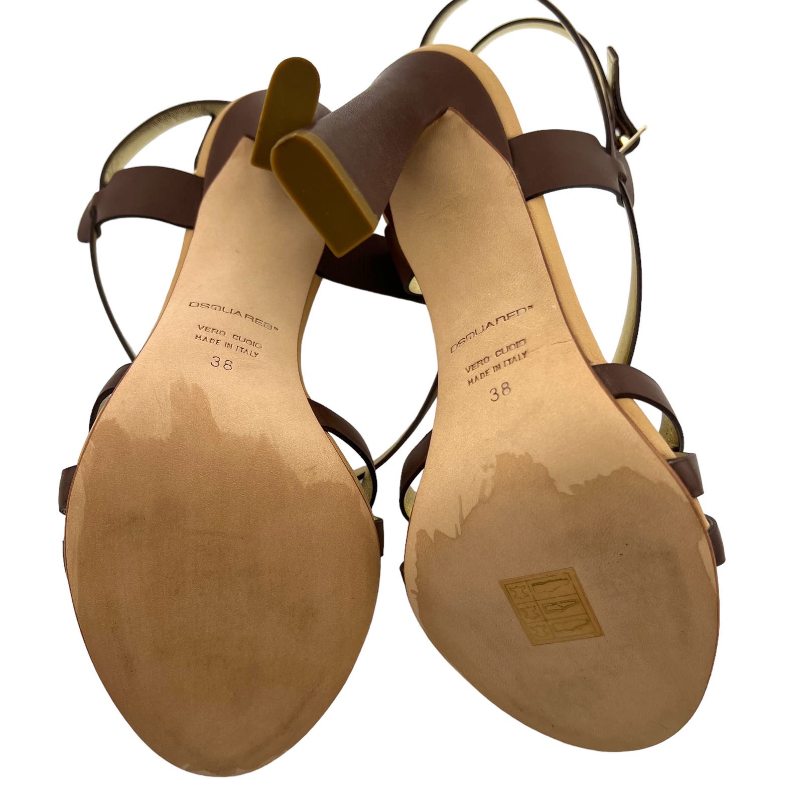 DSQUARED2 Women US 8 Brown Leather Ankle Strap Stiletto Pump Sandals