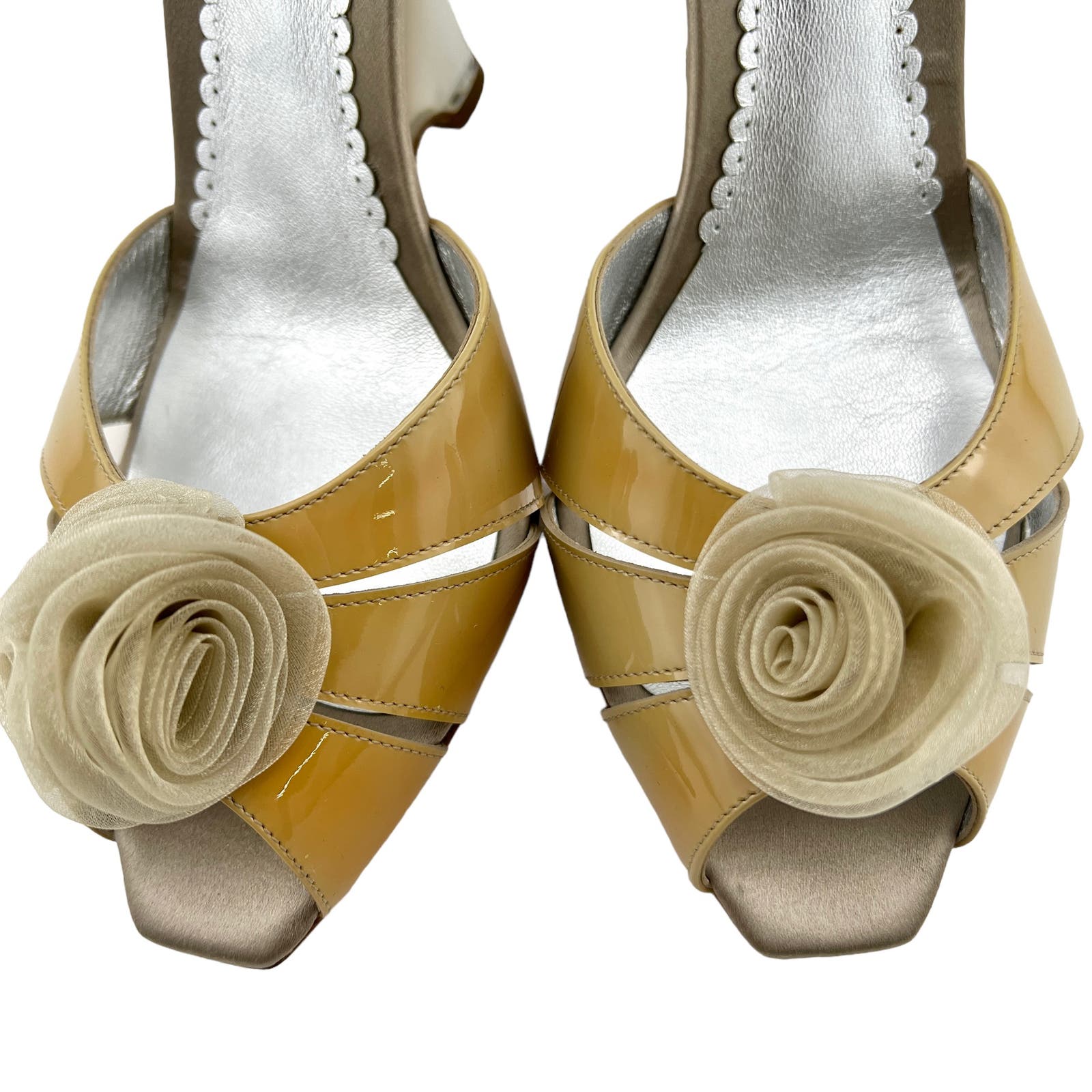 Giorgio Armani Women Nude Patent Leather Heels Slim Wedge Sandals