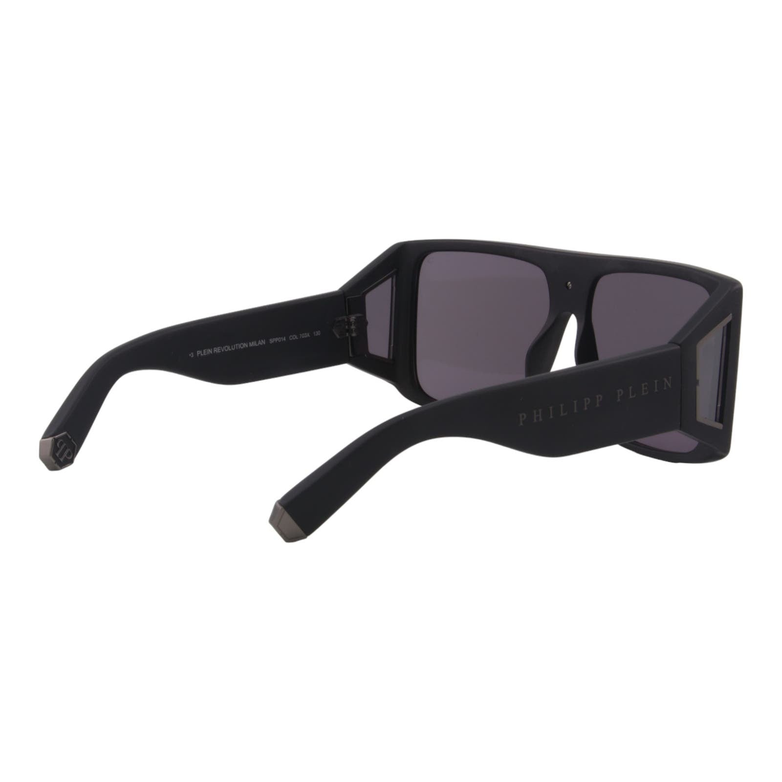 Men Rectangular Sunglasses SPP014M-703X Black & Silver Shield