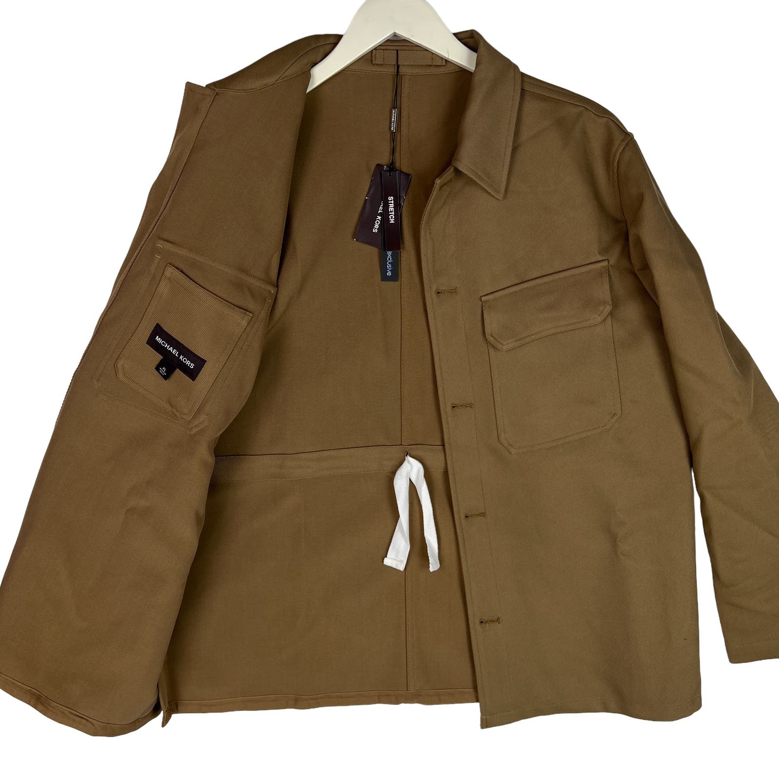 Michael Kors Men Olive Brown Coat US XL Long Sleeve Stretch