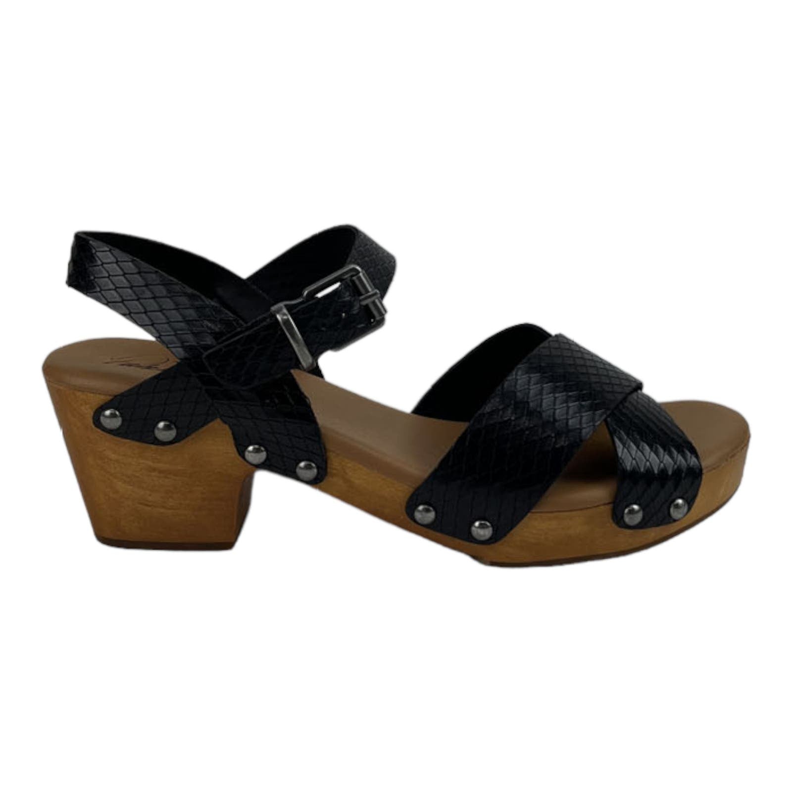 Patricia Nash Women US 10 Designs Gigi Wood Black Leather Sandals