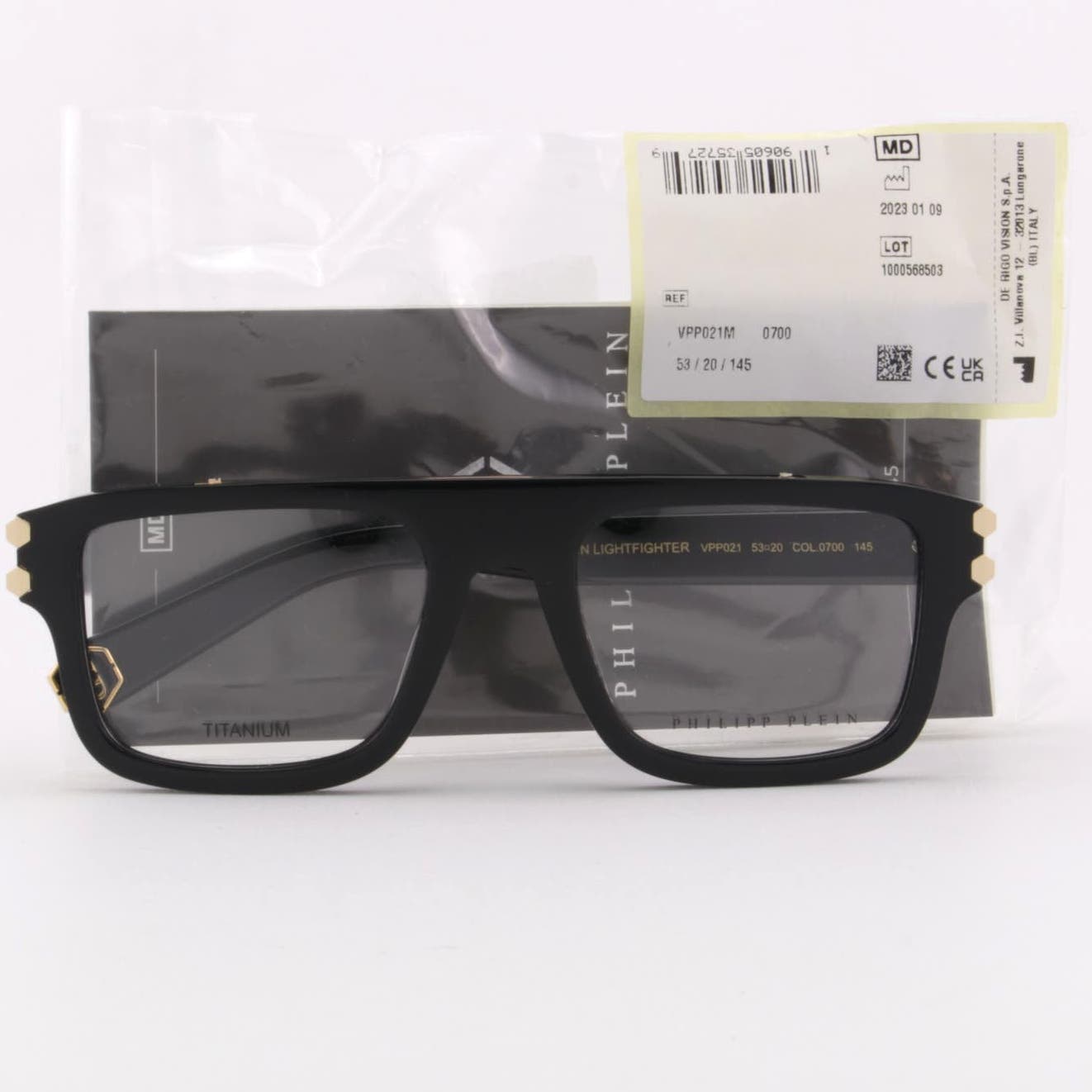 Men Square Glasses VPP021M-0700 Black & Gold Titanium Optical Frame
