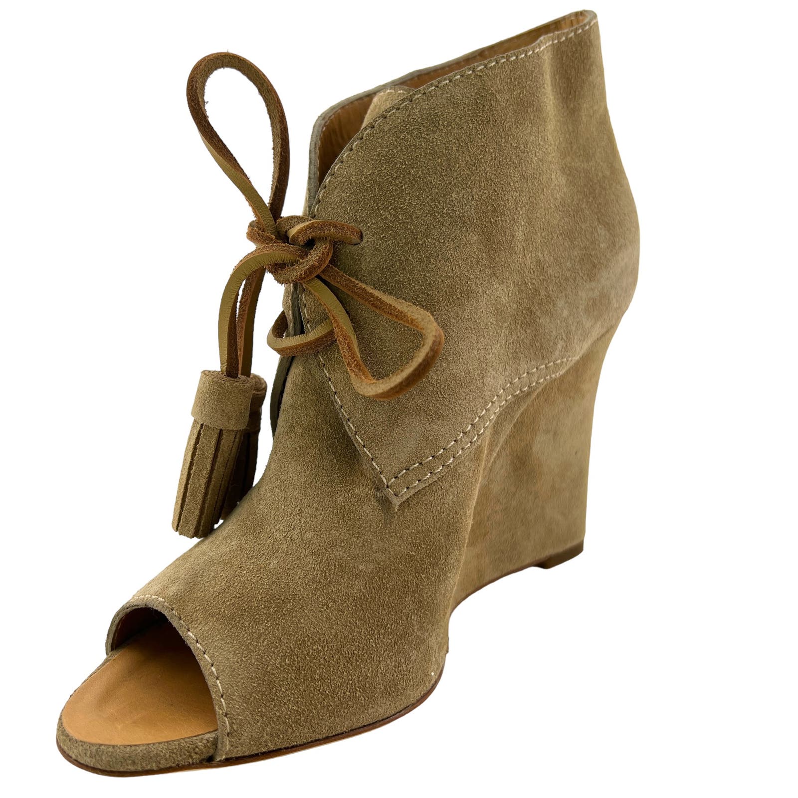 Dsquared2 Women US 7 Booties Suede Leather Peep Toe Wedge Heels Shoes