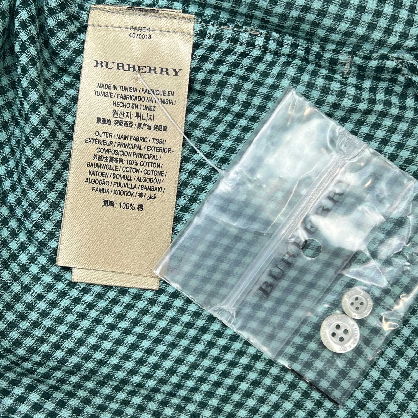 Burberry Men Green Plaid US S Shirt Button-Down Long Sleeves