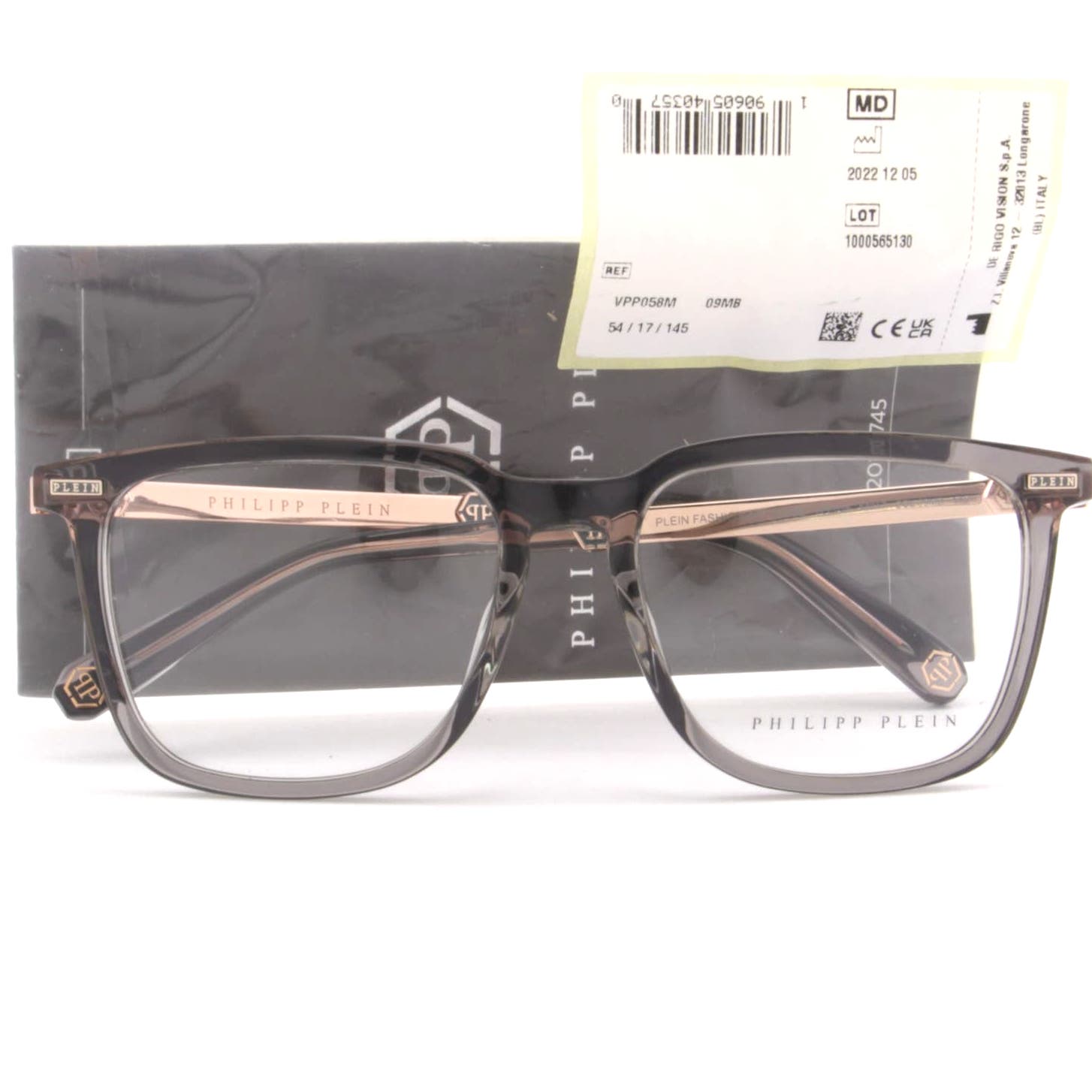 Men Square Glasses VPP058M-09MB Gray Transparent Optical Frame