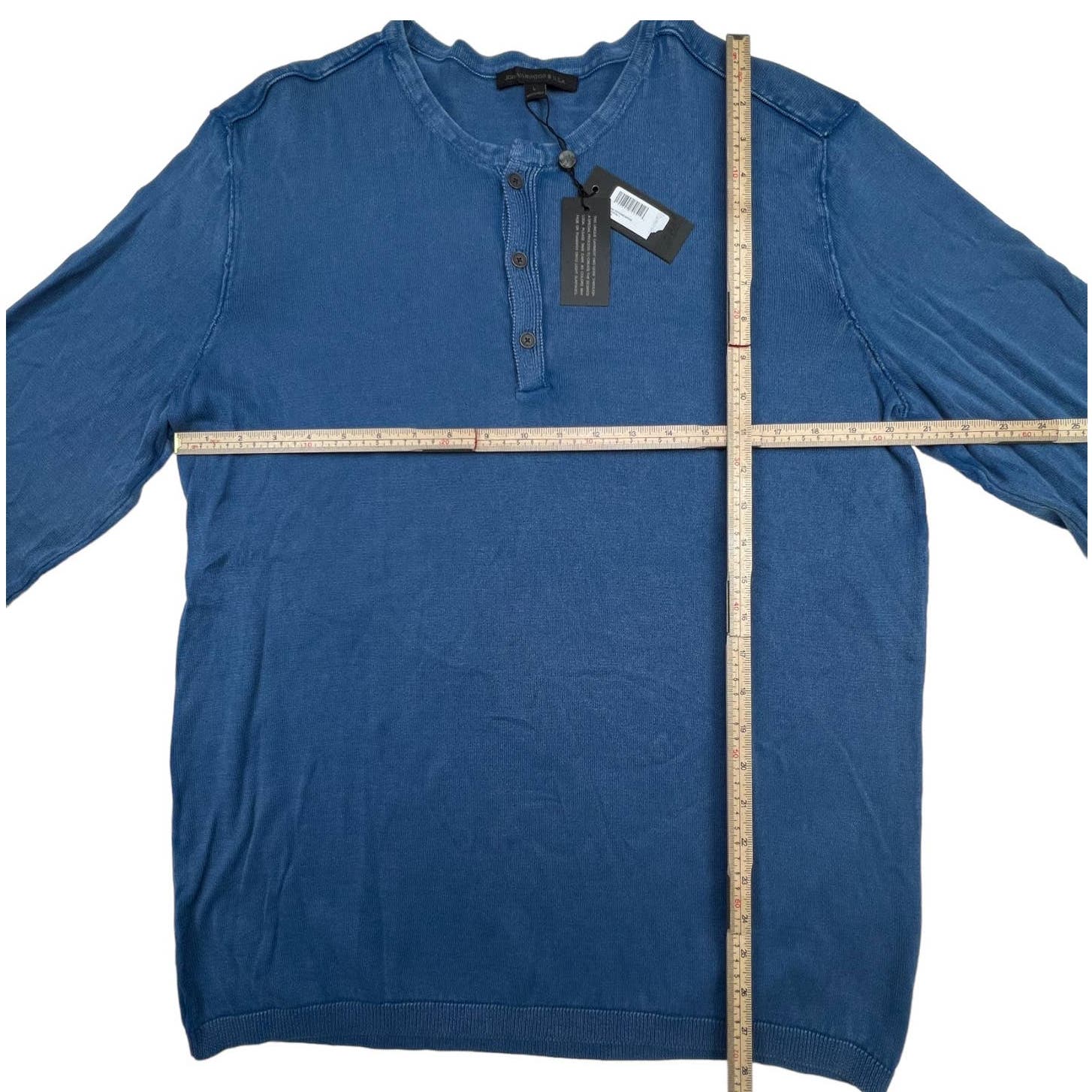 John Varvatos Men Blue Sweatshirt US L Crew Neck Buttons Long Sleeve