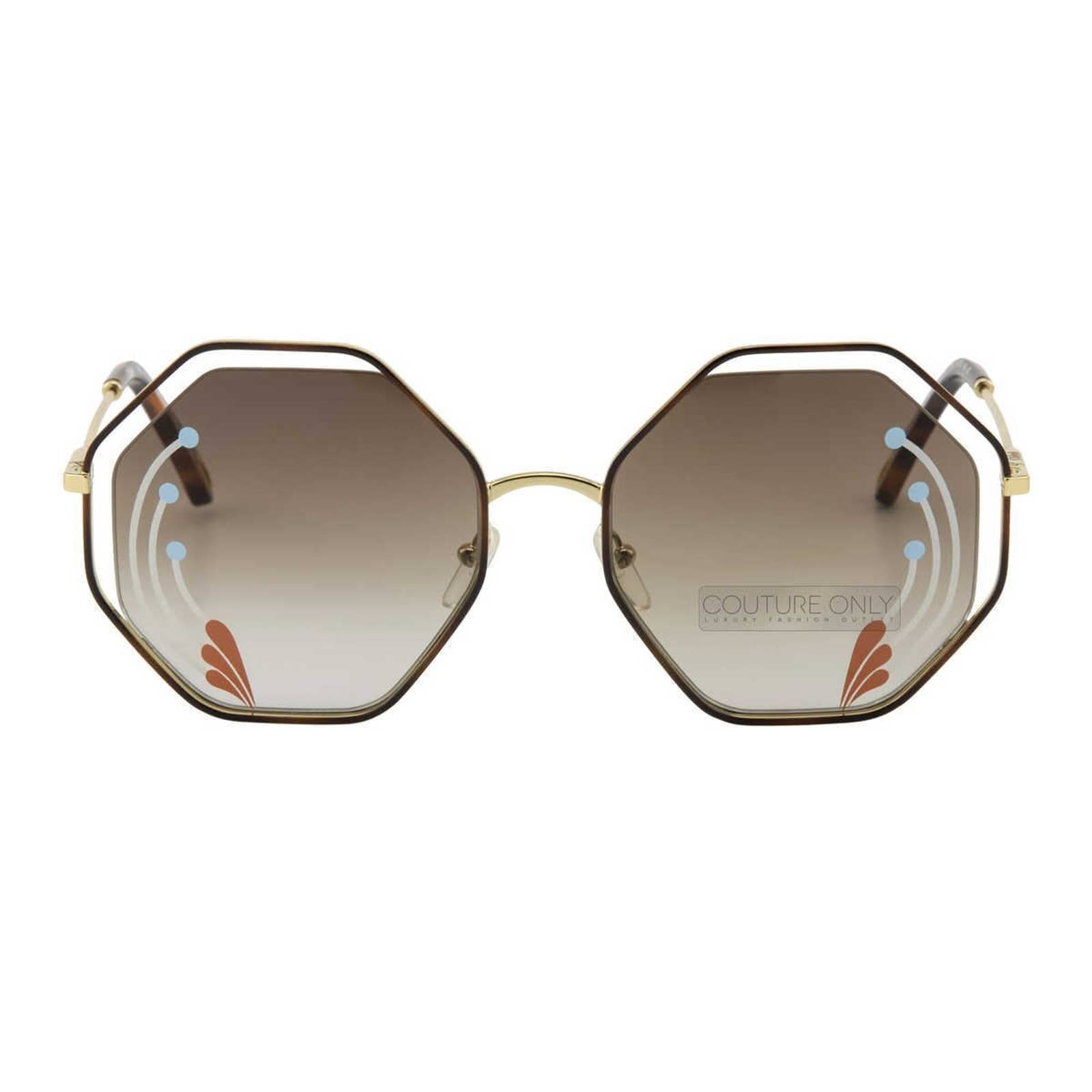 Women Octagonal Gold Brown Sunglasses CE132SRI-258