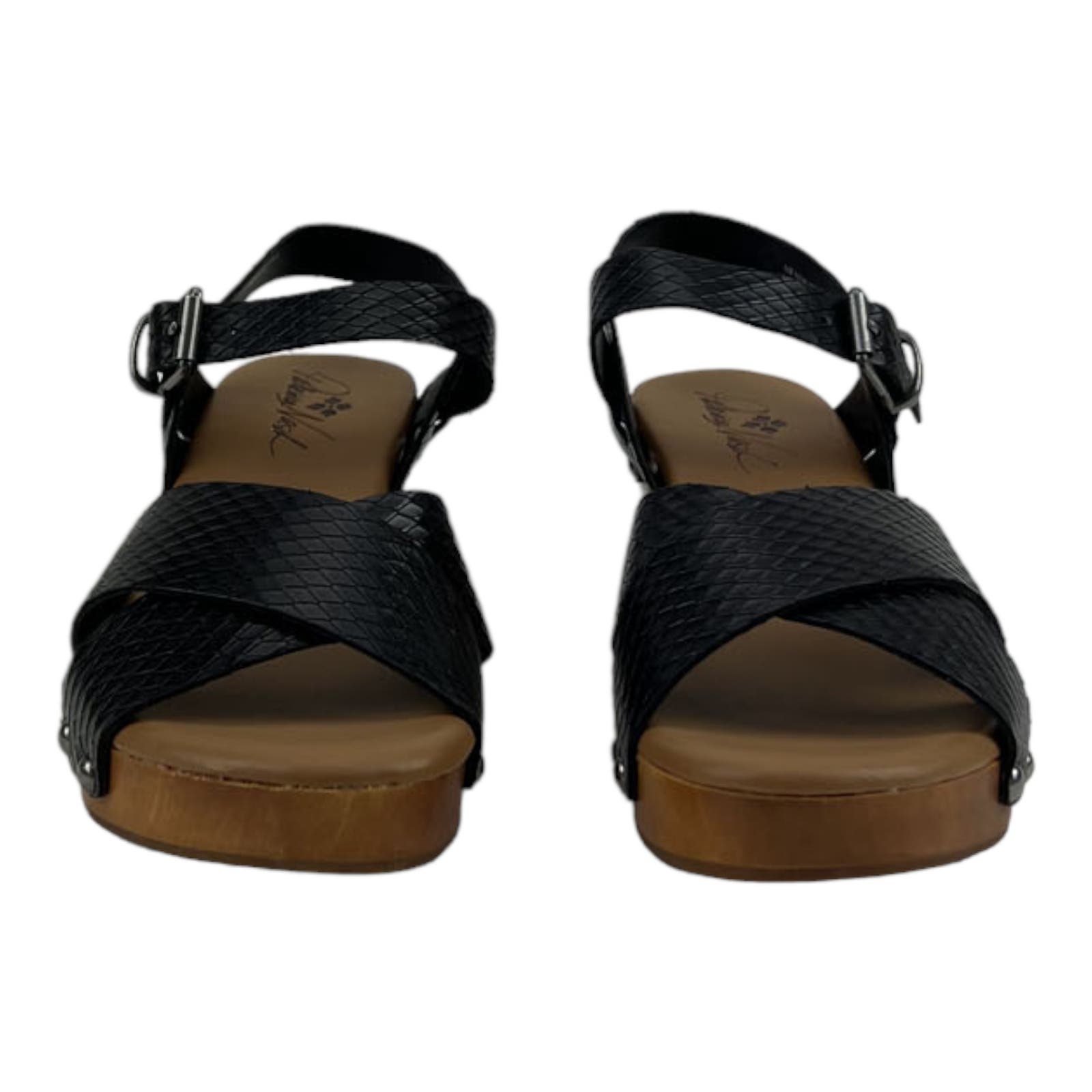 Patricia Nash Women US 10 Designs Gigi Wood Black Leather Sandals