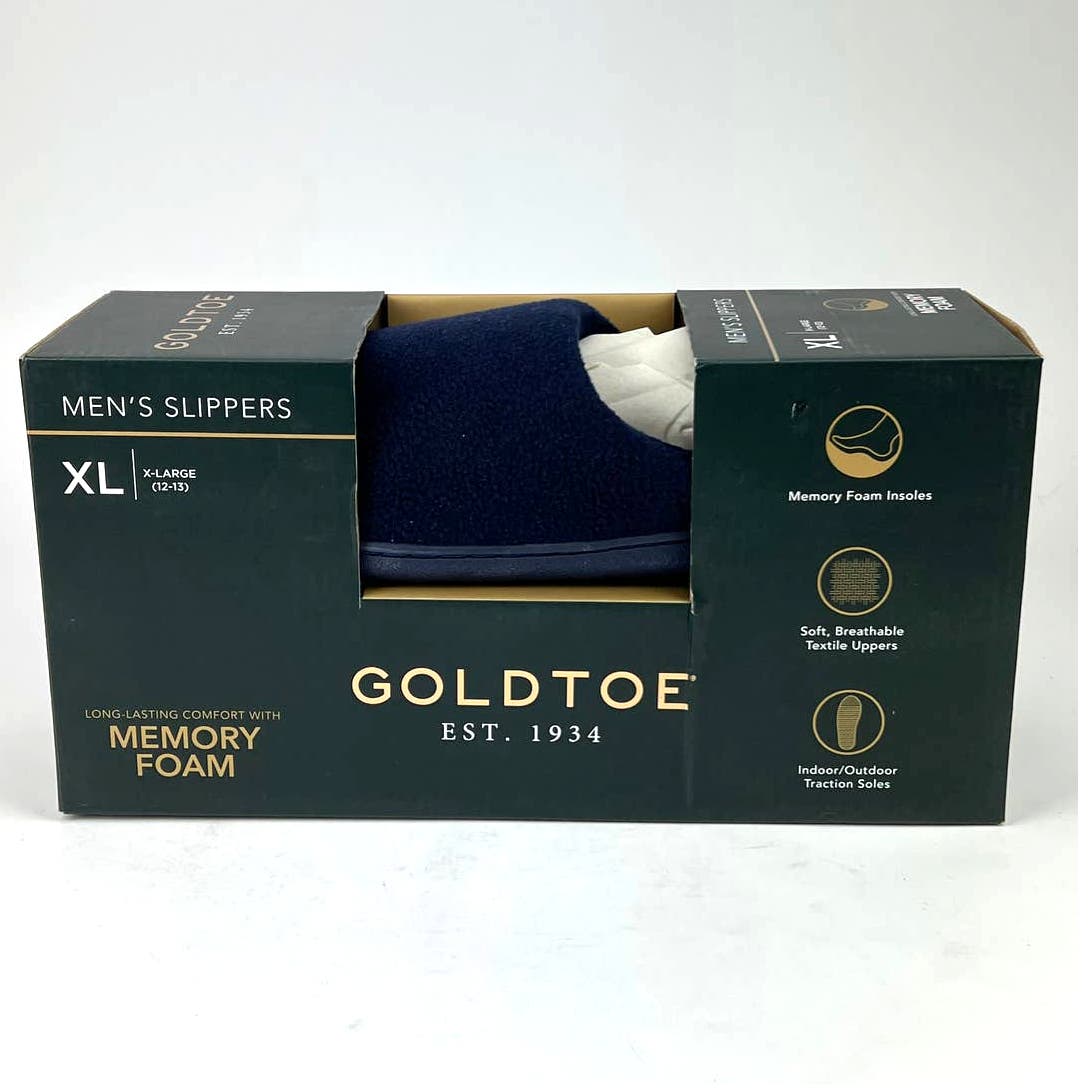 Gold Toe Men XL (12-13) Fleece Scuff Warm Plush Navy Mule Slides Shoes