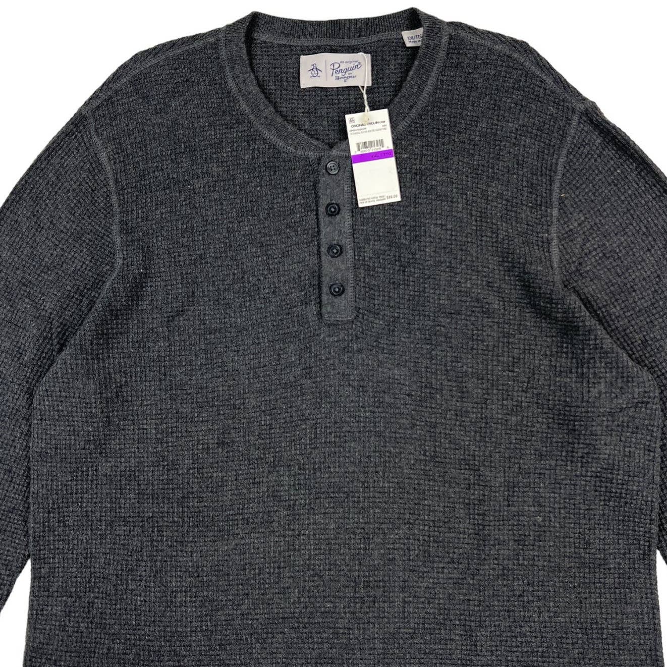 Original Penguin Men US XXL Grey Henley Sweatshirt Merino Wool