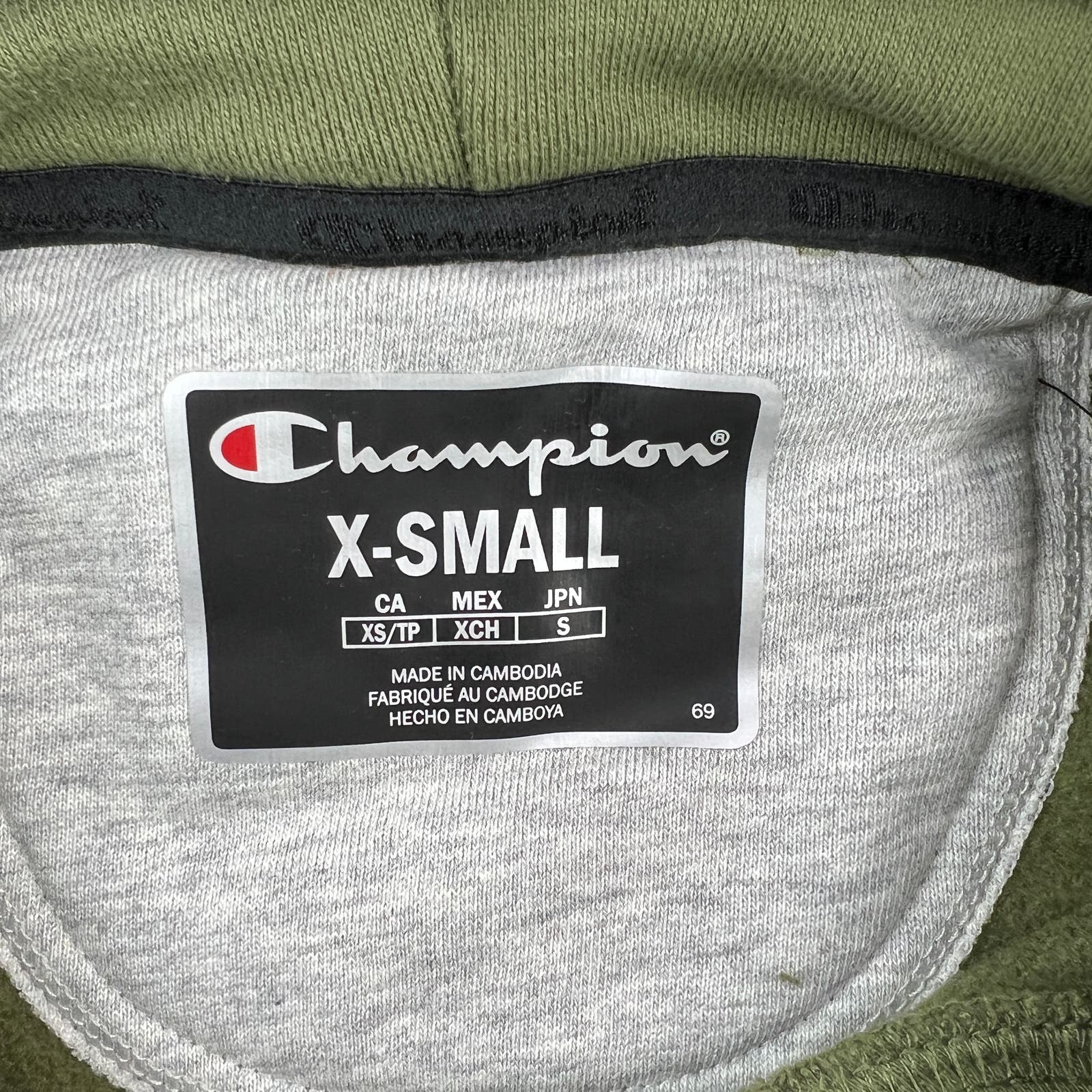 Champion Men Olive Hood US XS Super Fleece Activewear