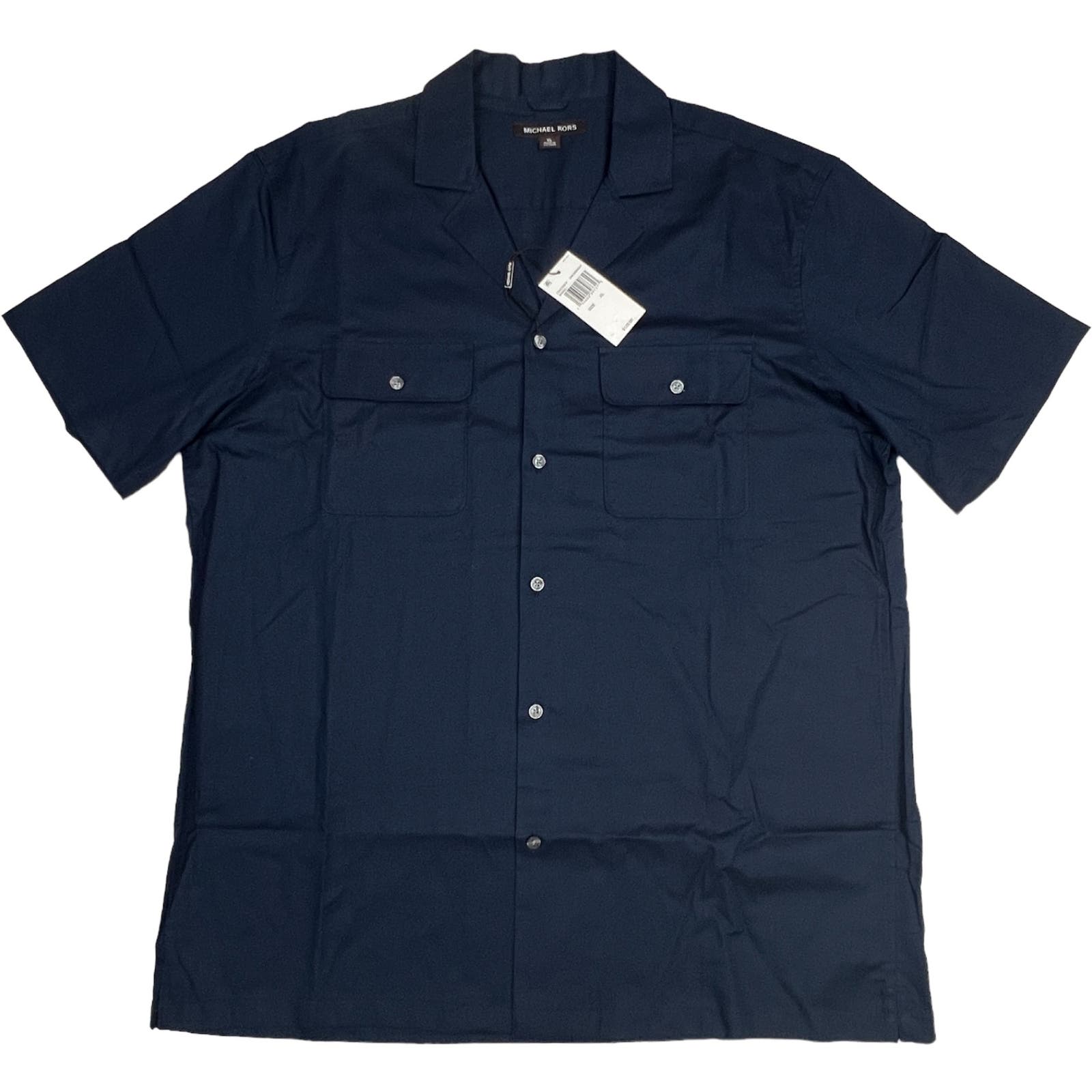 Michael Kors Men Blue Cotton Shirt US XL Short Sleeve Button Down
