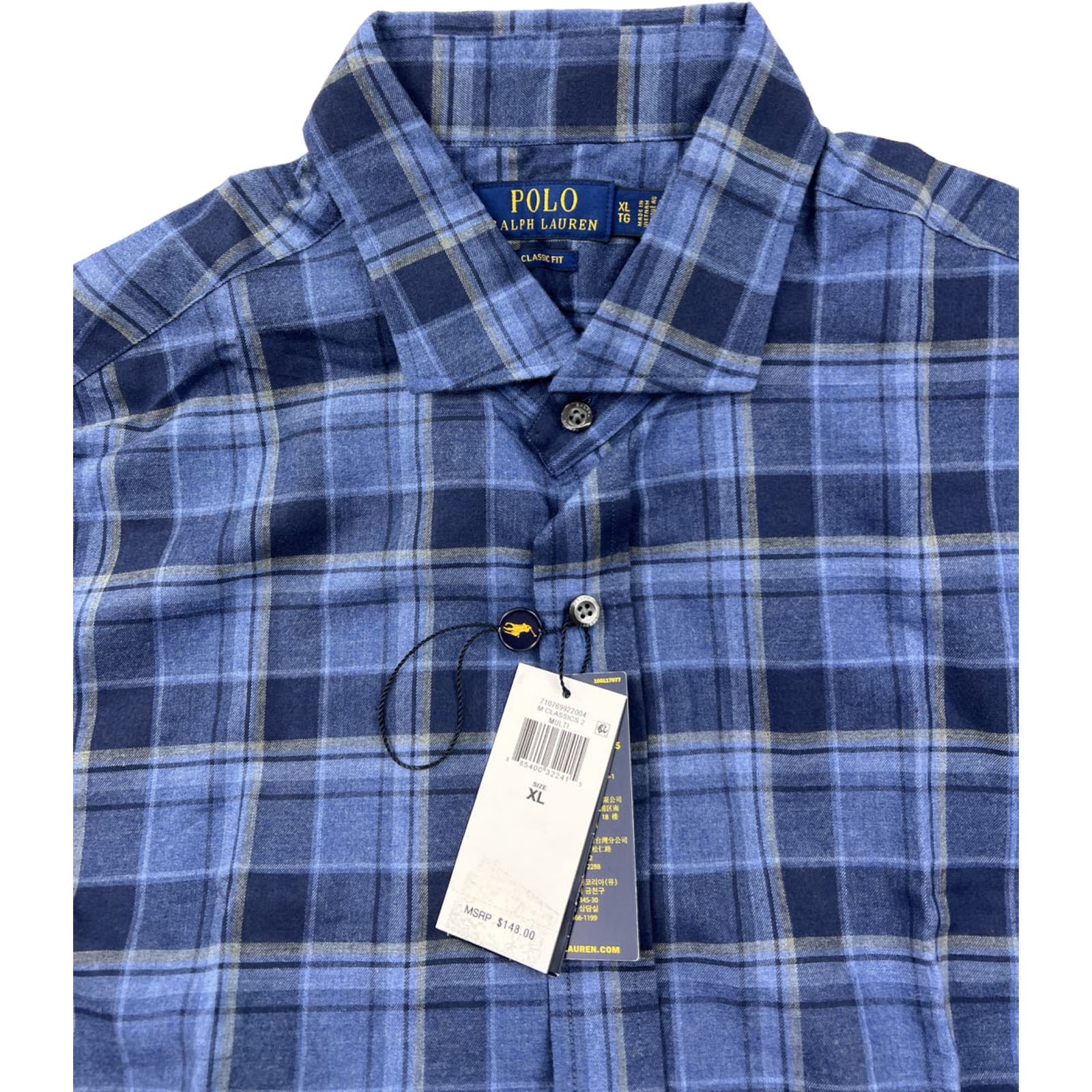 Ralph Lauren Polo Men Blue Plaid Shirt US XL Long Sleeve Button Down