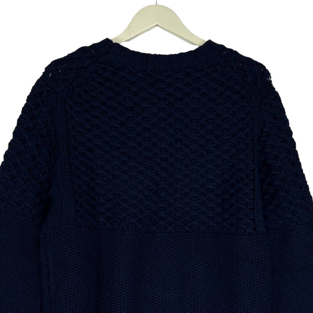 Dylan Gray Men Navy Merino Wool Sweater US L Cabled Yoke Pullover