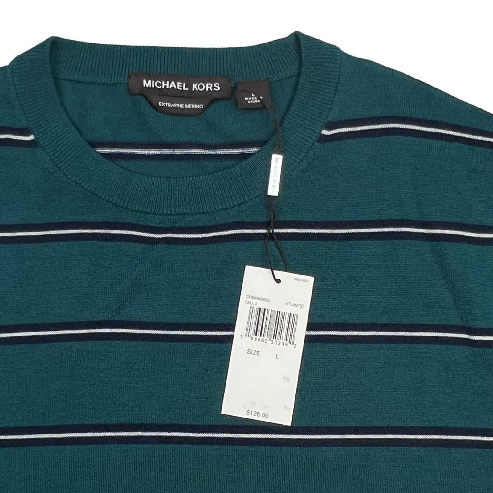 Michael Kors Men Atlantic Green Sweatshirt US L Striped Crew Neck