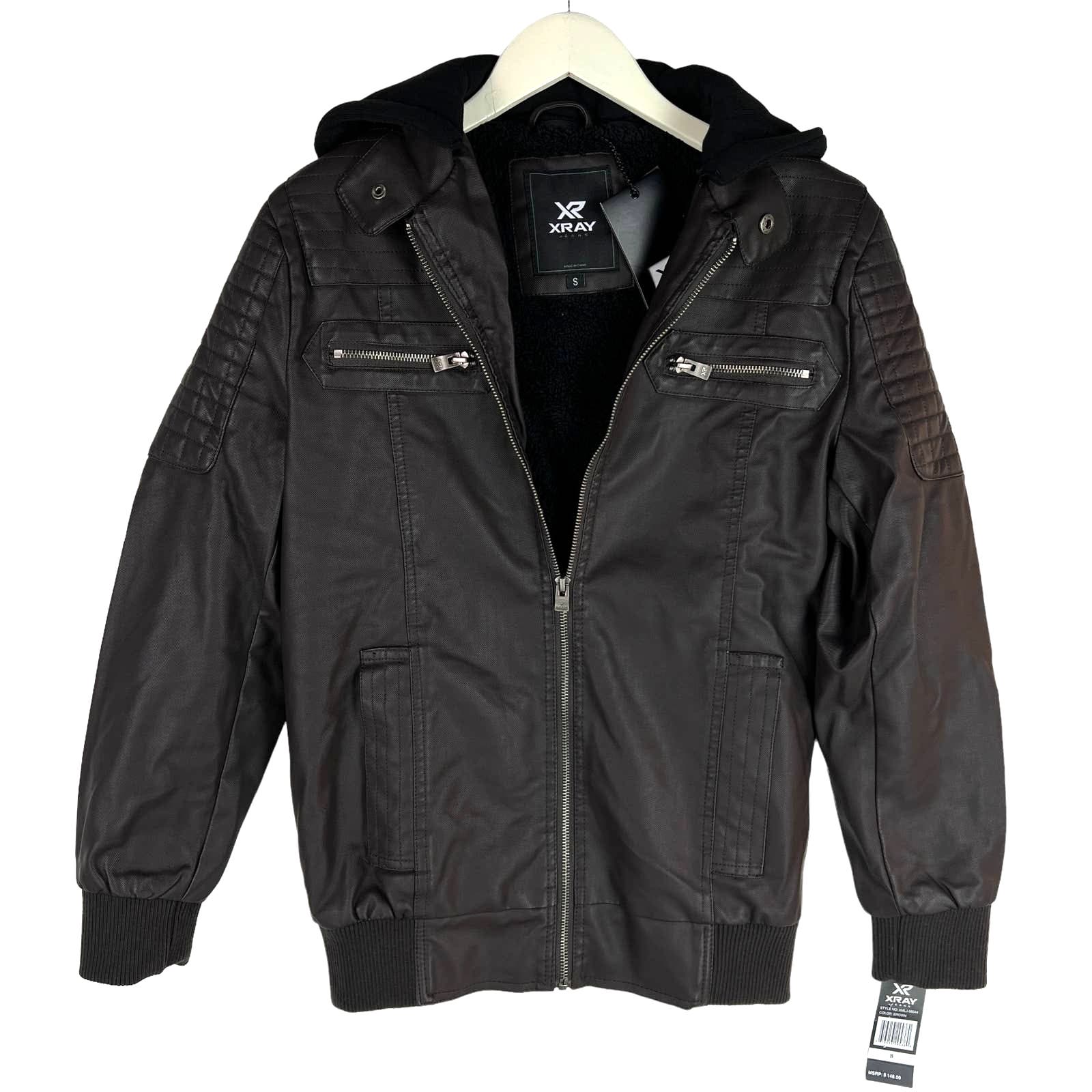 XRAY Jeans Men US S Brown Faux PU Leather Biker Jacket