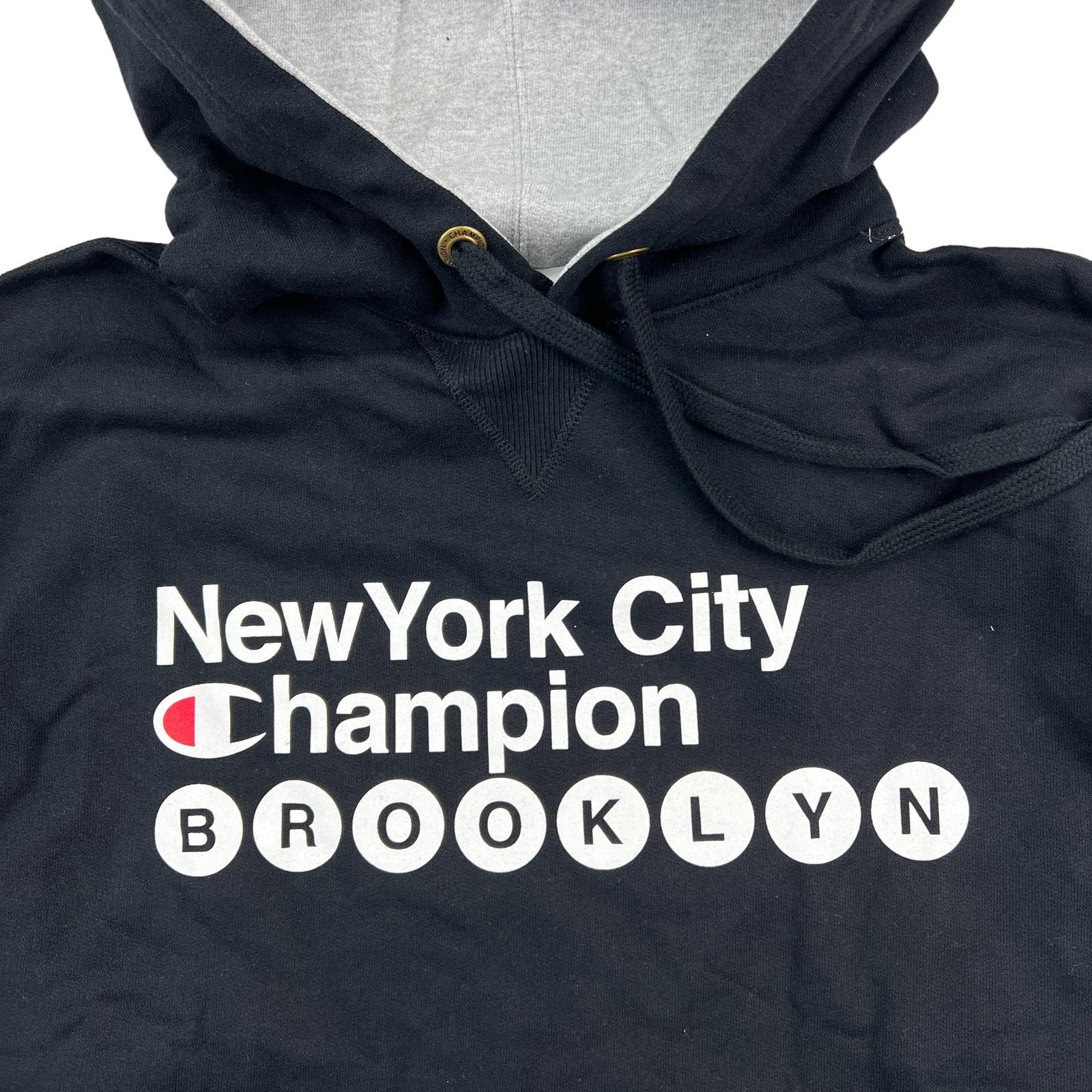 Champion Men Black Hoodie US XL Logo Printed Long Sleeve