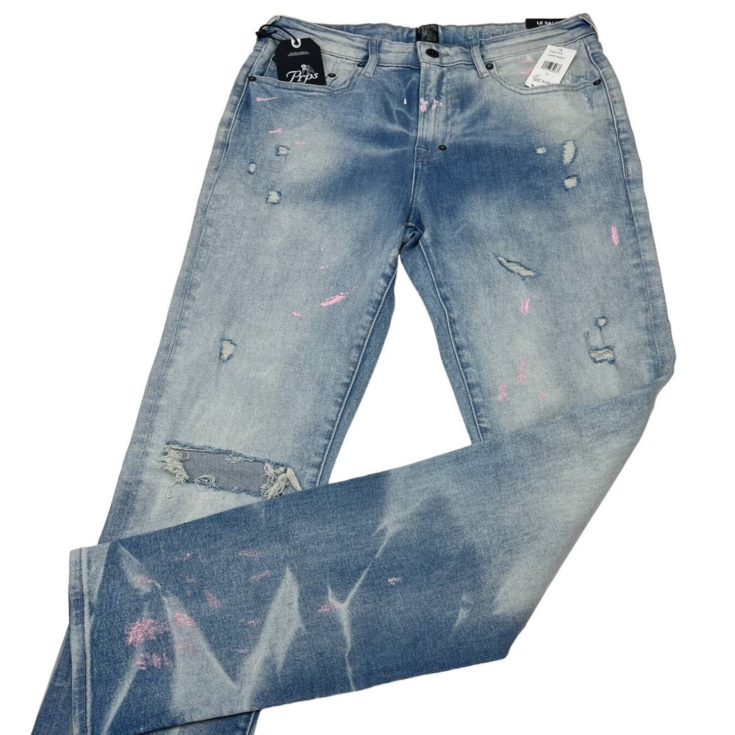 PRPS Le Sabre Men Light Wash Jeans US 31 Ripped Bleached Slim Fit