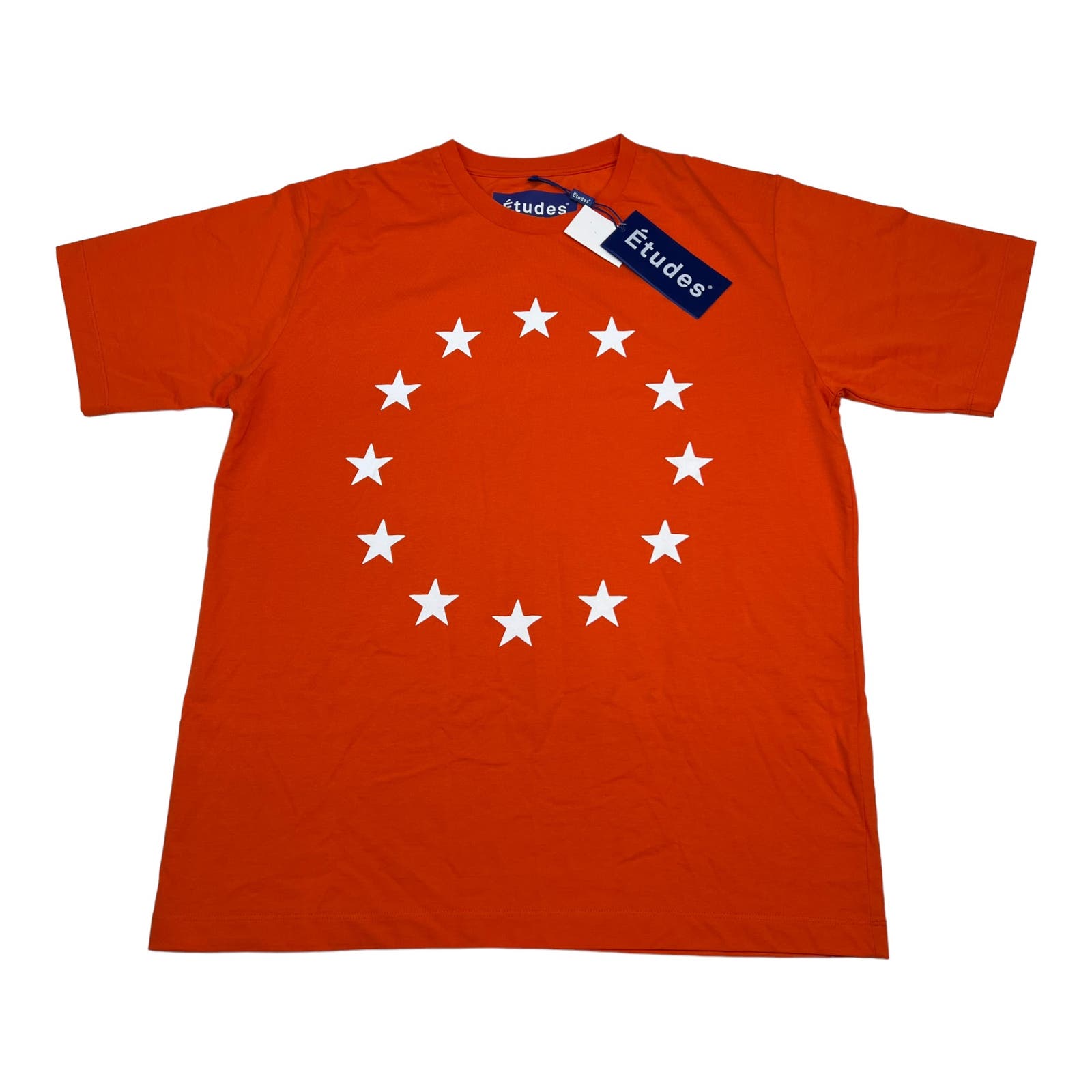 Etudes Unisex Orange T-Shirt Crew US L Neck Short Sleeve