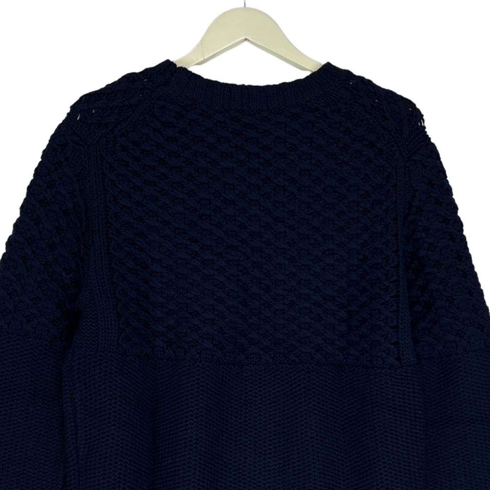 Dylan Gray Men Navy Merino Wool US S Sweater Cabled Yoke