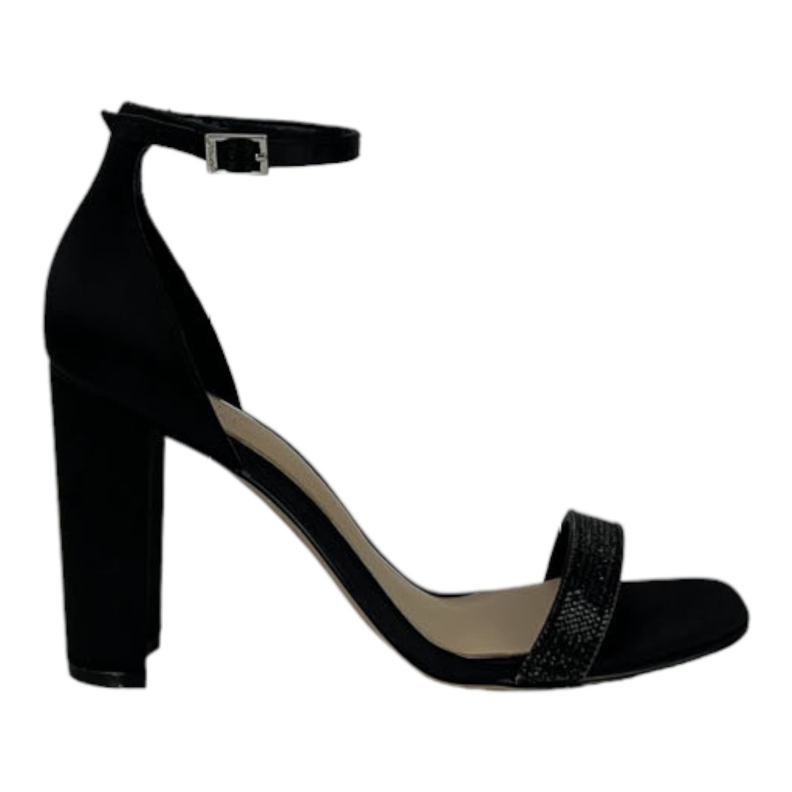 Badgley Mischka Women US 8.5 Synthetic Black Satin Block Heel Sandal