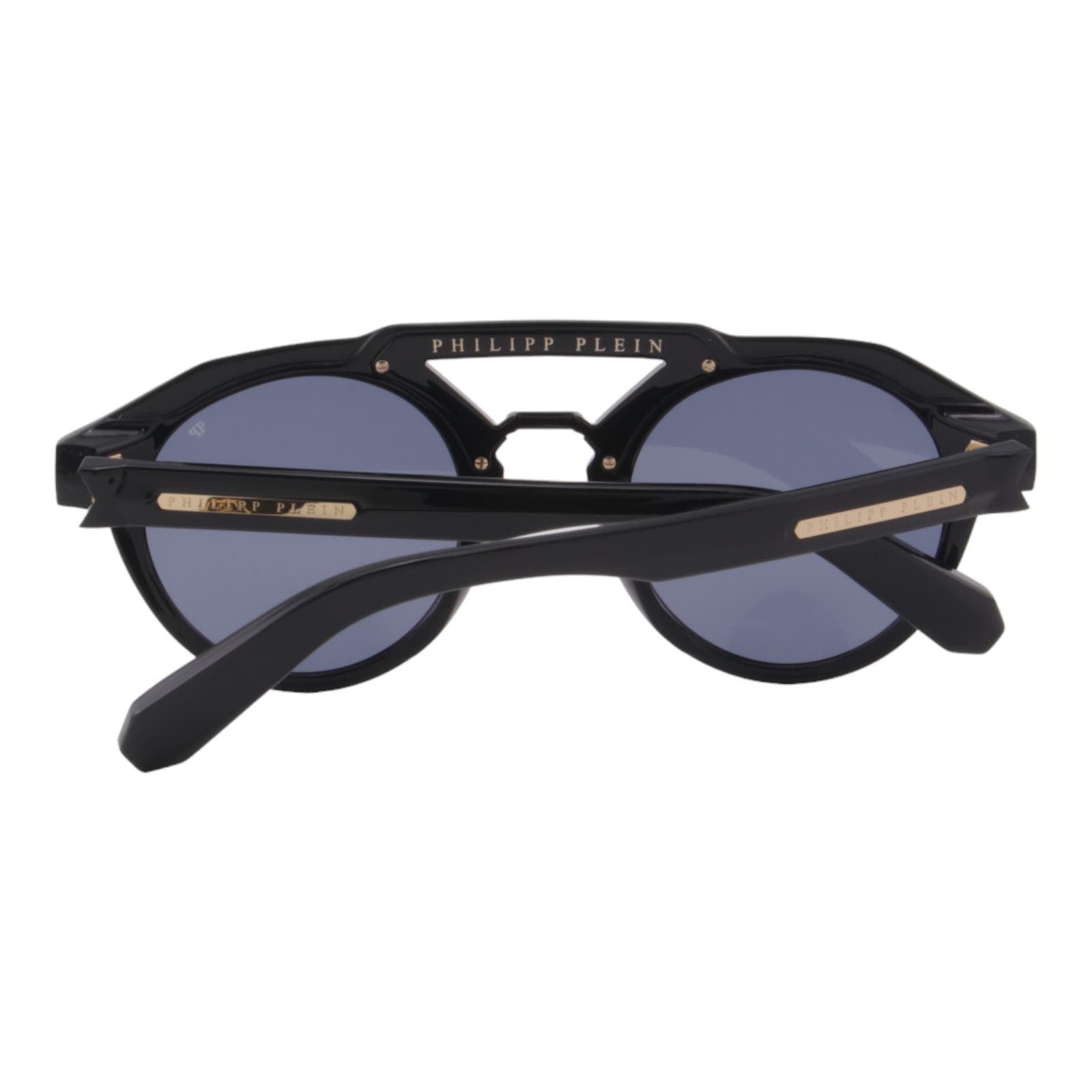 Men Designer Sunglasses SPP045M-0700 Black Full Rim Round Frame Blue Lens
