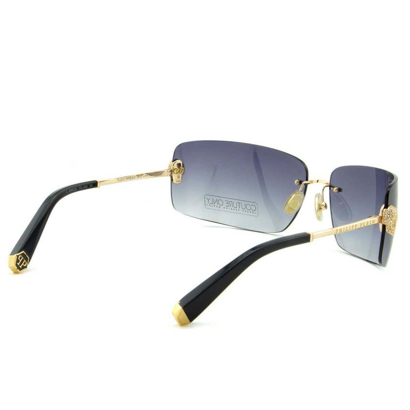 Women Titanium Rimless Sunglasses SPP027S-0300 Gray & Gold Rectangle