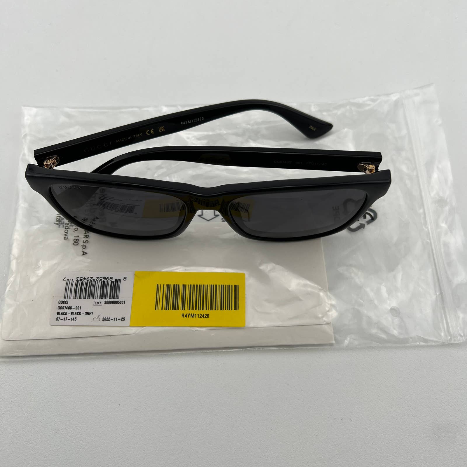 Men Black Square Sunglasses GG0746S-001 Gray Lens