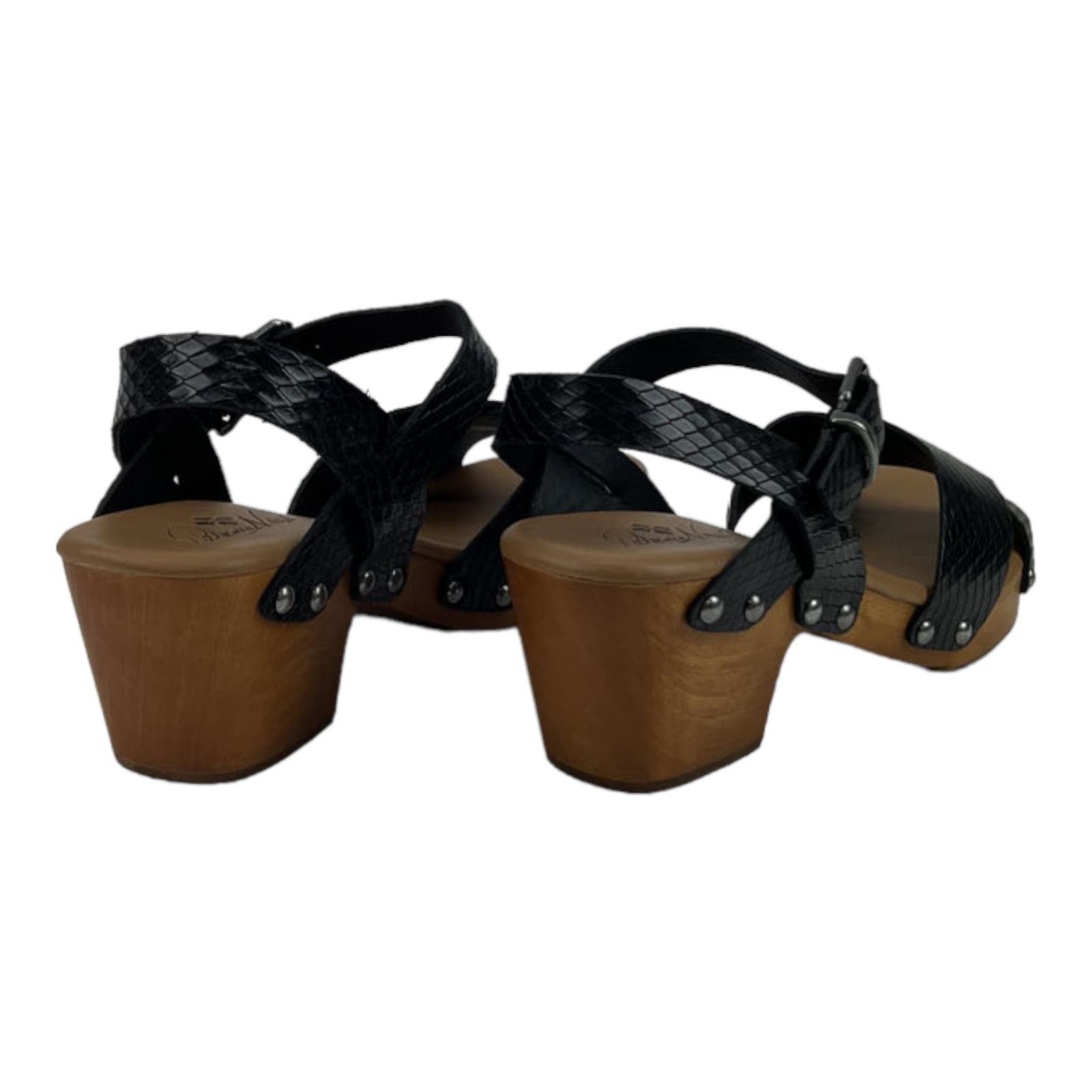 Patricia Nash Women US 10 Designs Gigi Wood Black Leather Sandals