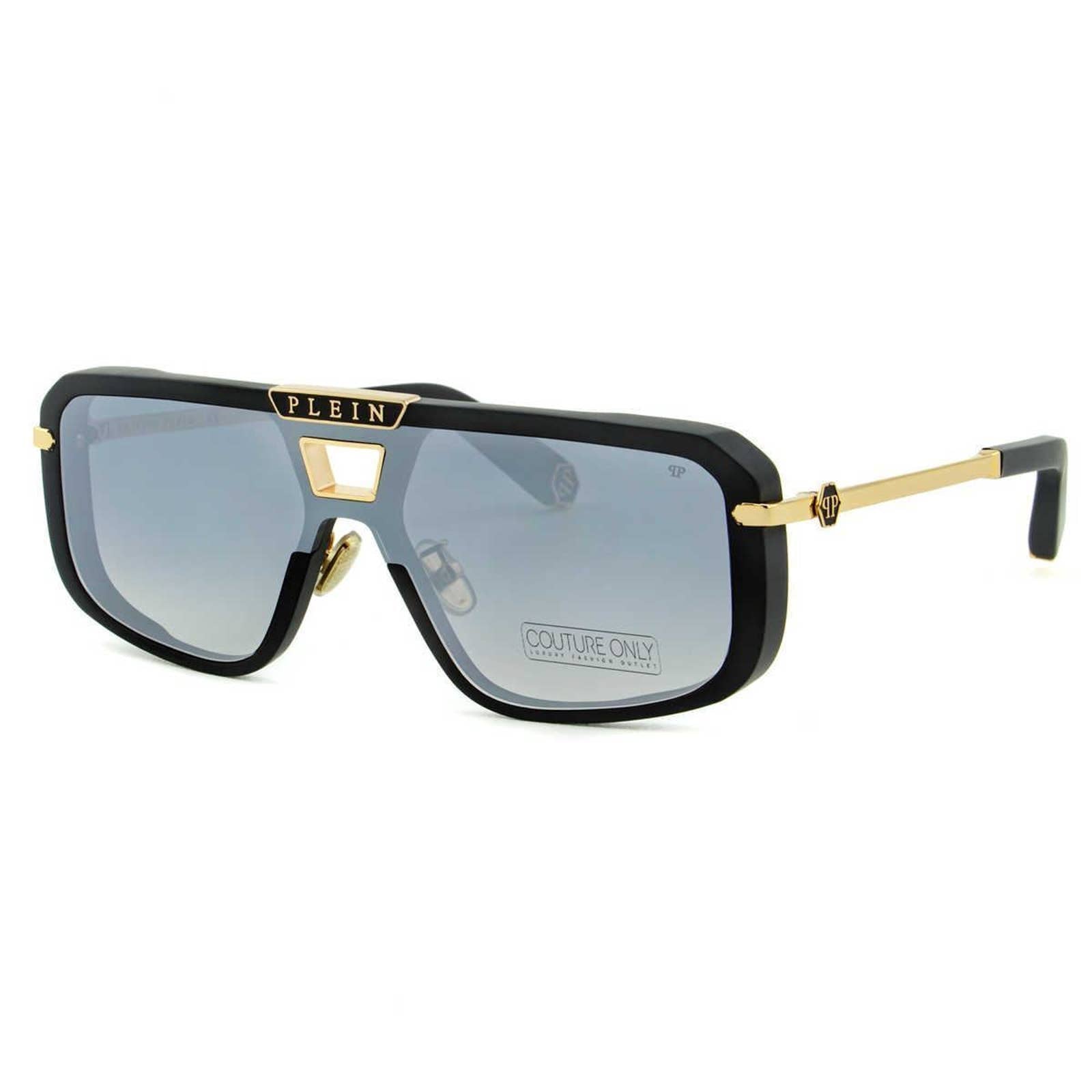 Men Square Shield Black Gold Sunglasses SPP008M-703X