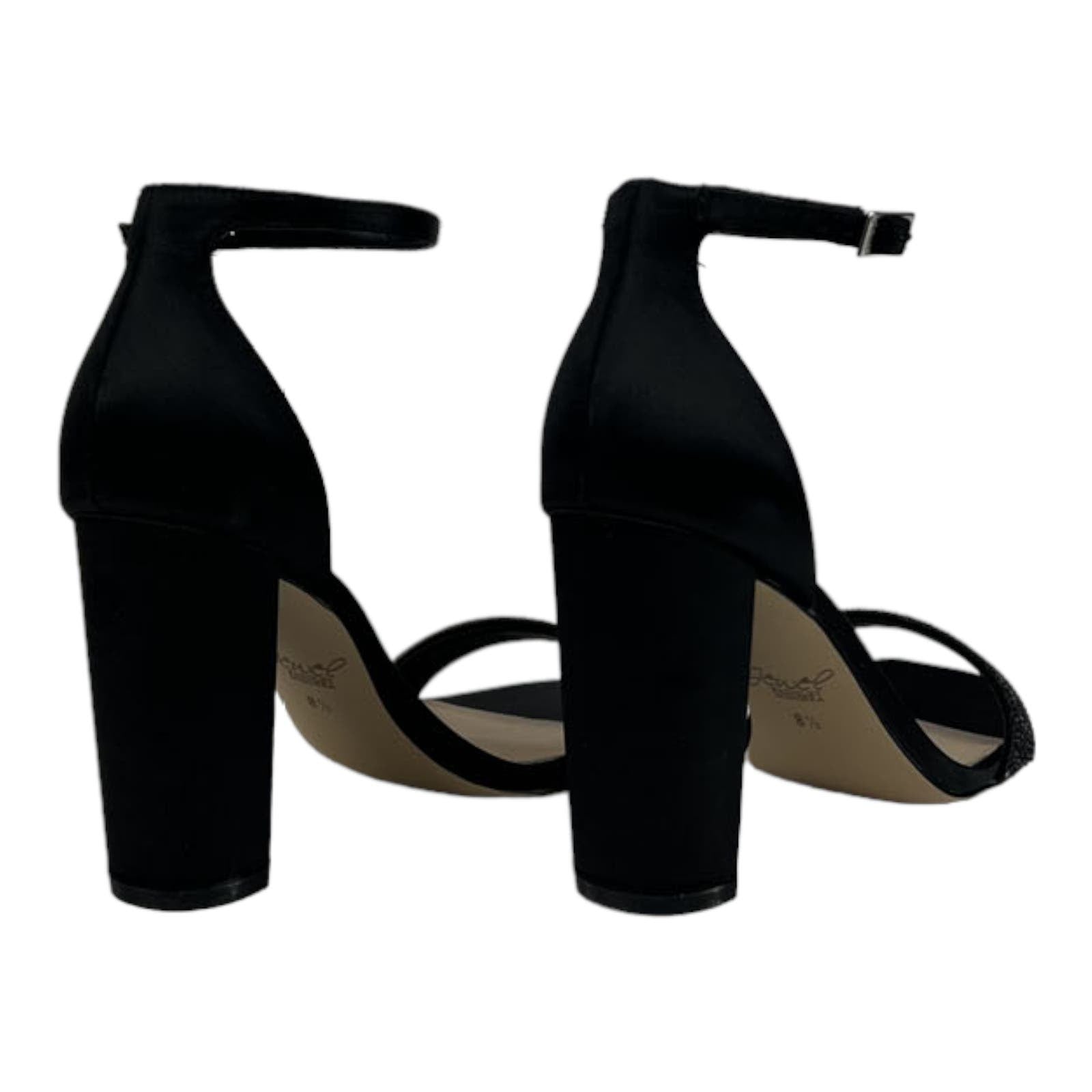 Badgley Mischka Women US 8.5 Synthetic Black Satin Block Heel Sandal